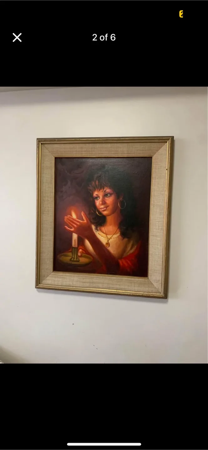 Framed Oil Painting - Woman with Candle thumbnail