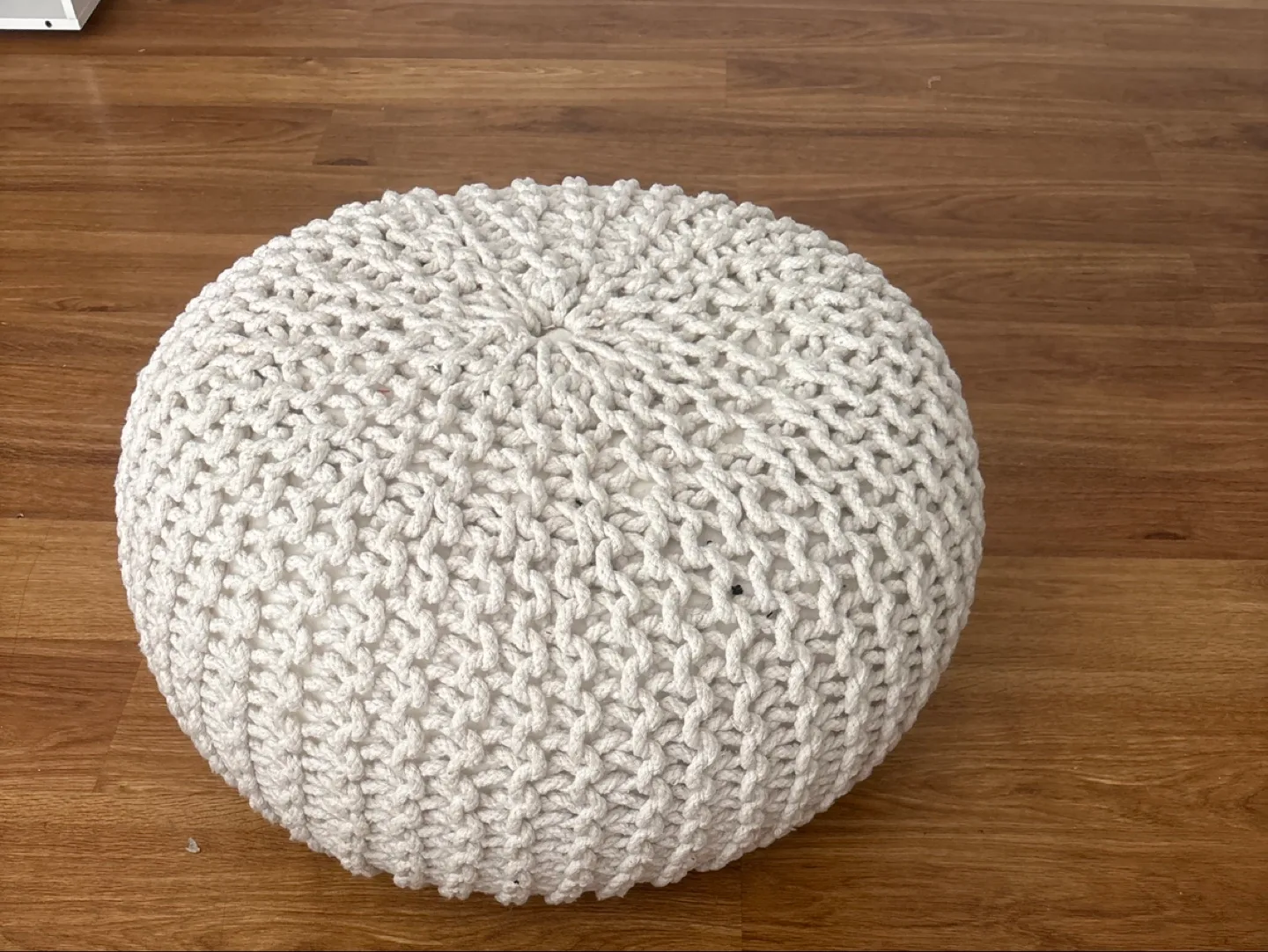 White Knit Pouf Ottoman Footstool