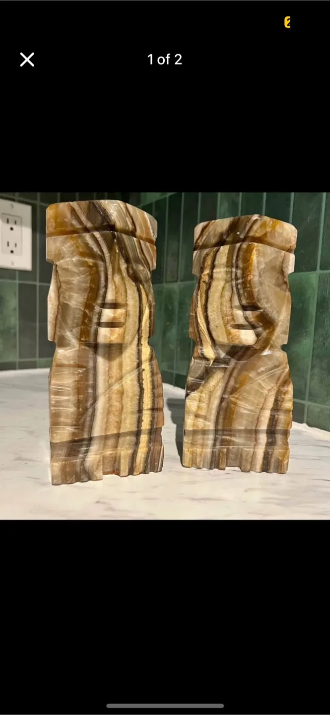 Onyx Stone Carved Totem Figurines - Set of 2 thumbnail