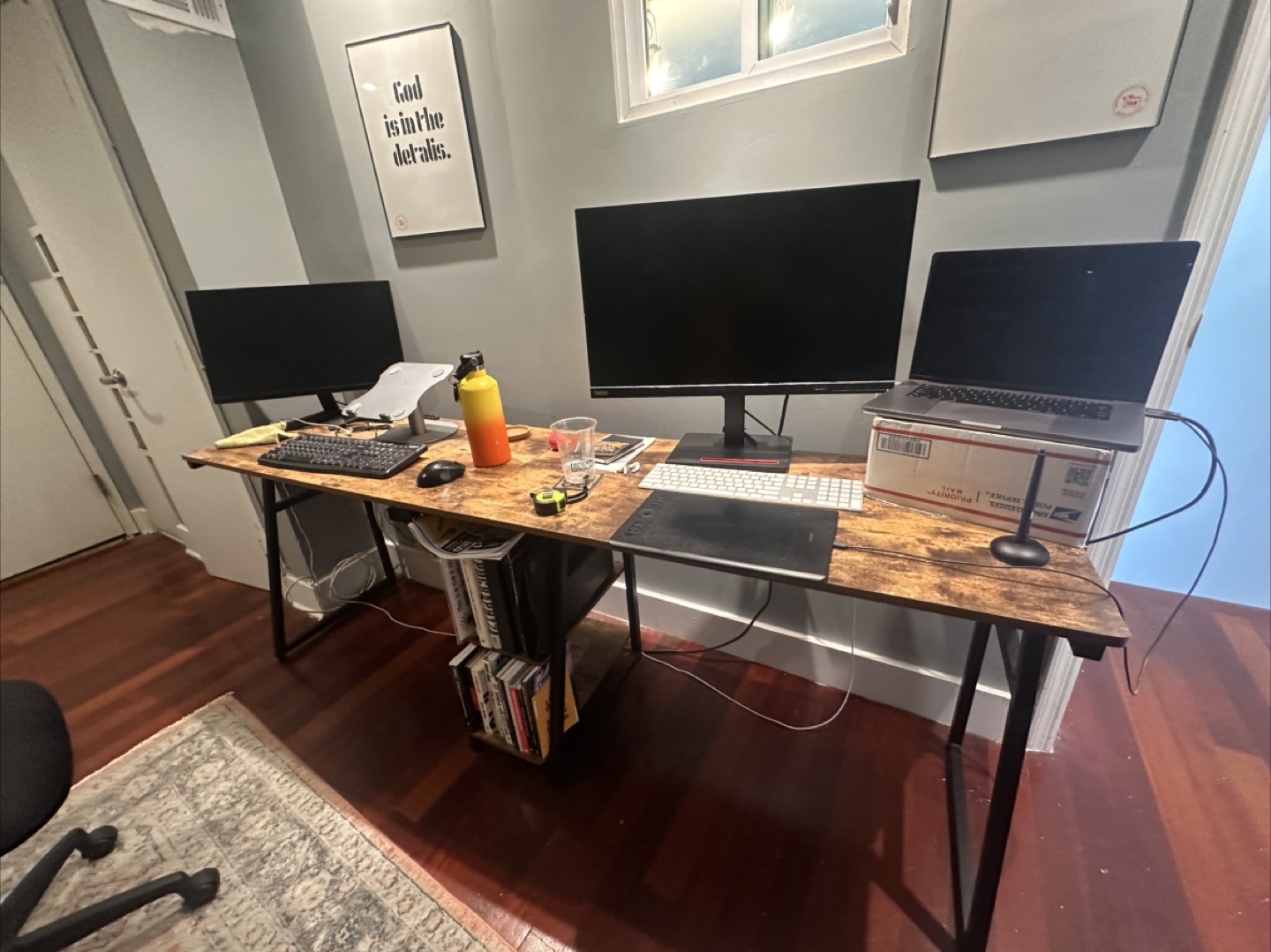 Double workstation Computer Desk with Shelves - photo 2