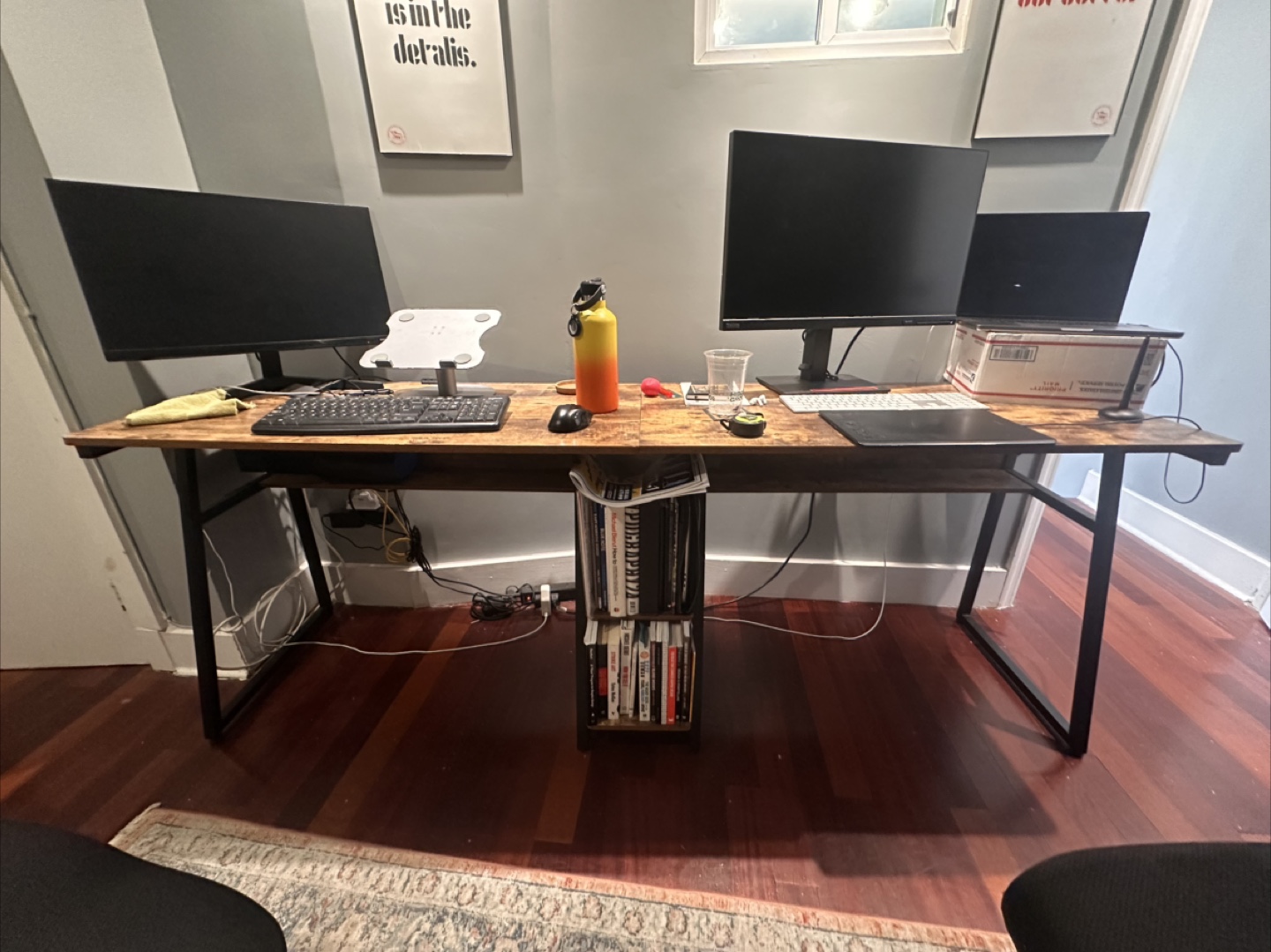 Double workstation Computer Desk with Shelves