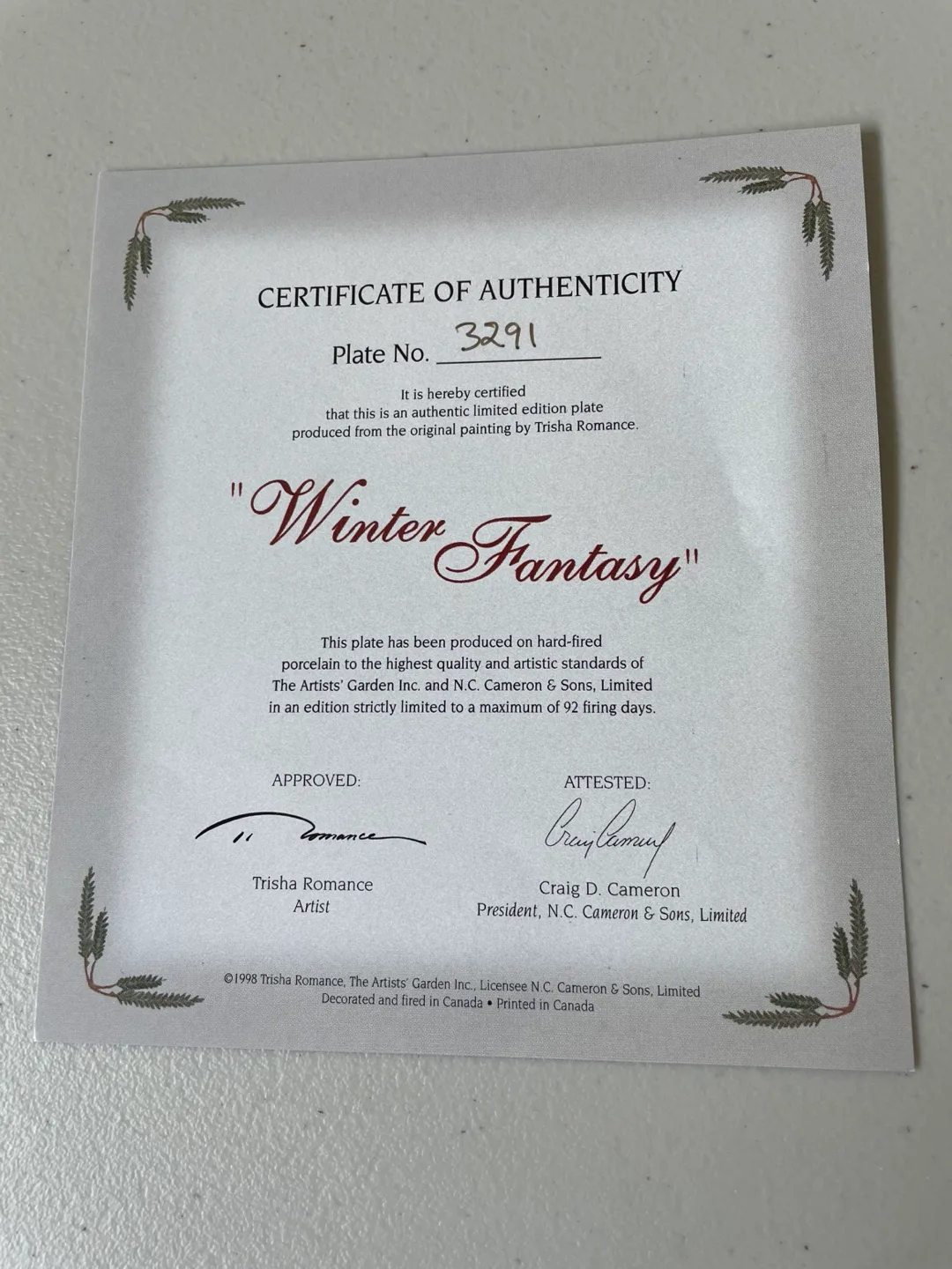 Trisha Romance collectors plate. image indicator(2)