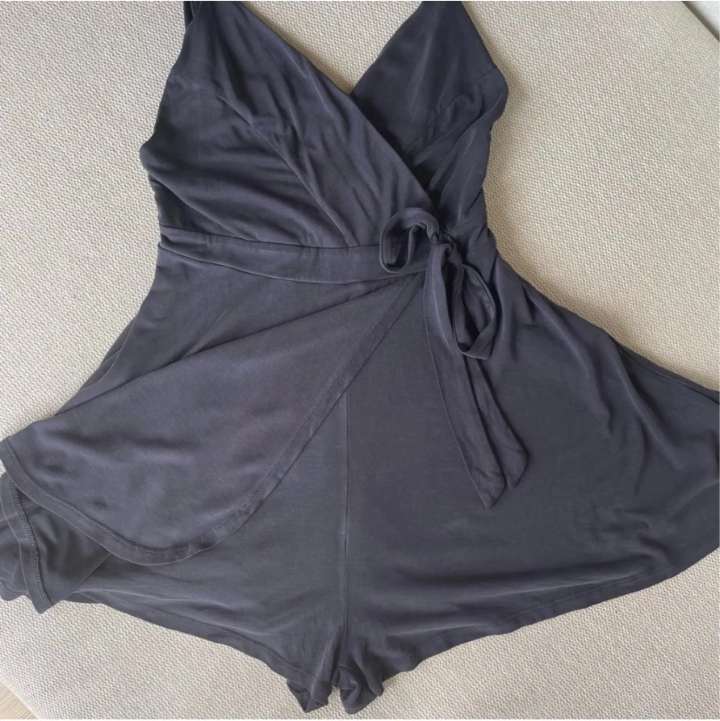 Kimchi Blue Veruca Skorted Wrap Romper Charcoal Grey sz Small image indicator(6)