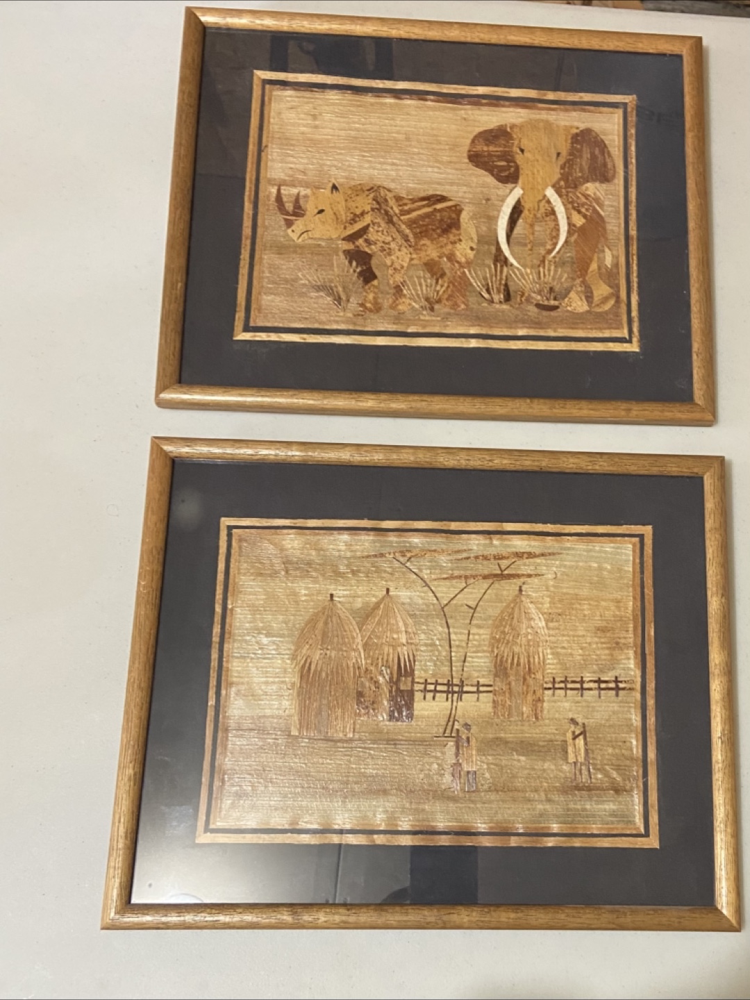 Set of Two Framed Straw Art Pictures