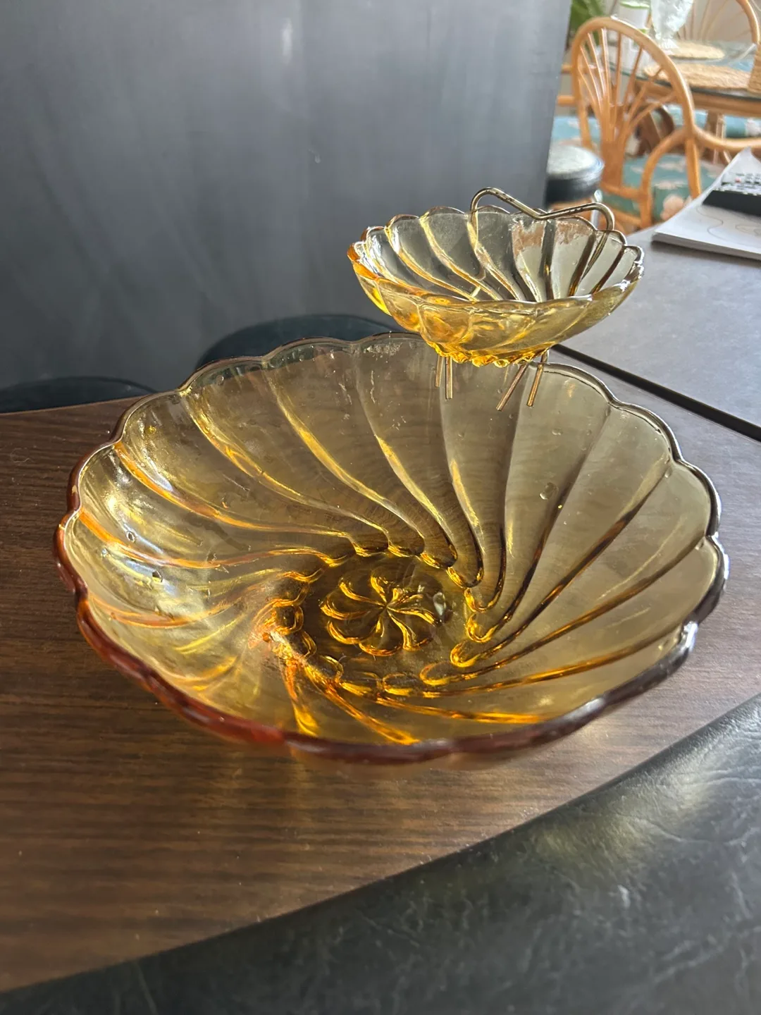 Vintage Amber Glass chip and dip set thumbnail