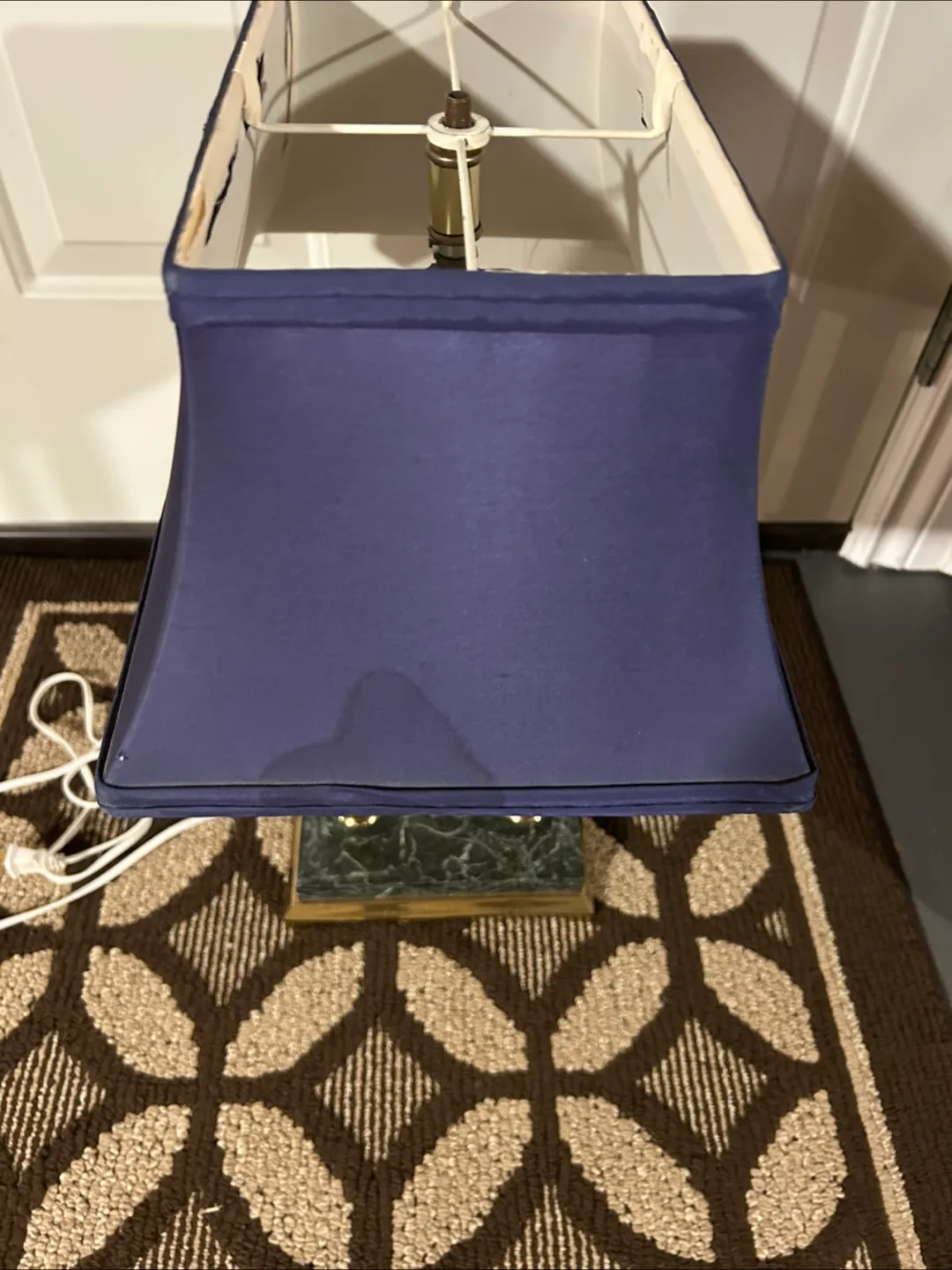 Vintage Marble Base Table Lamp with Blue Shade thumbnail