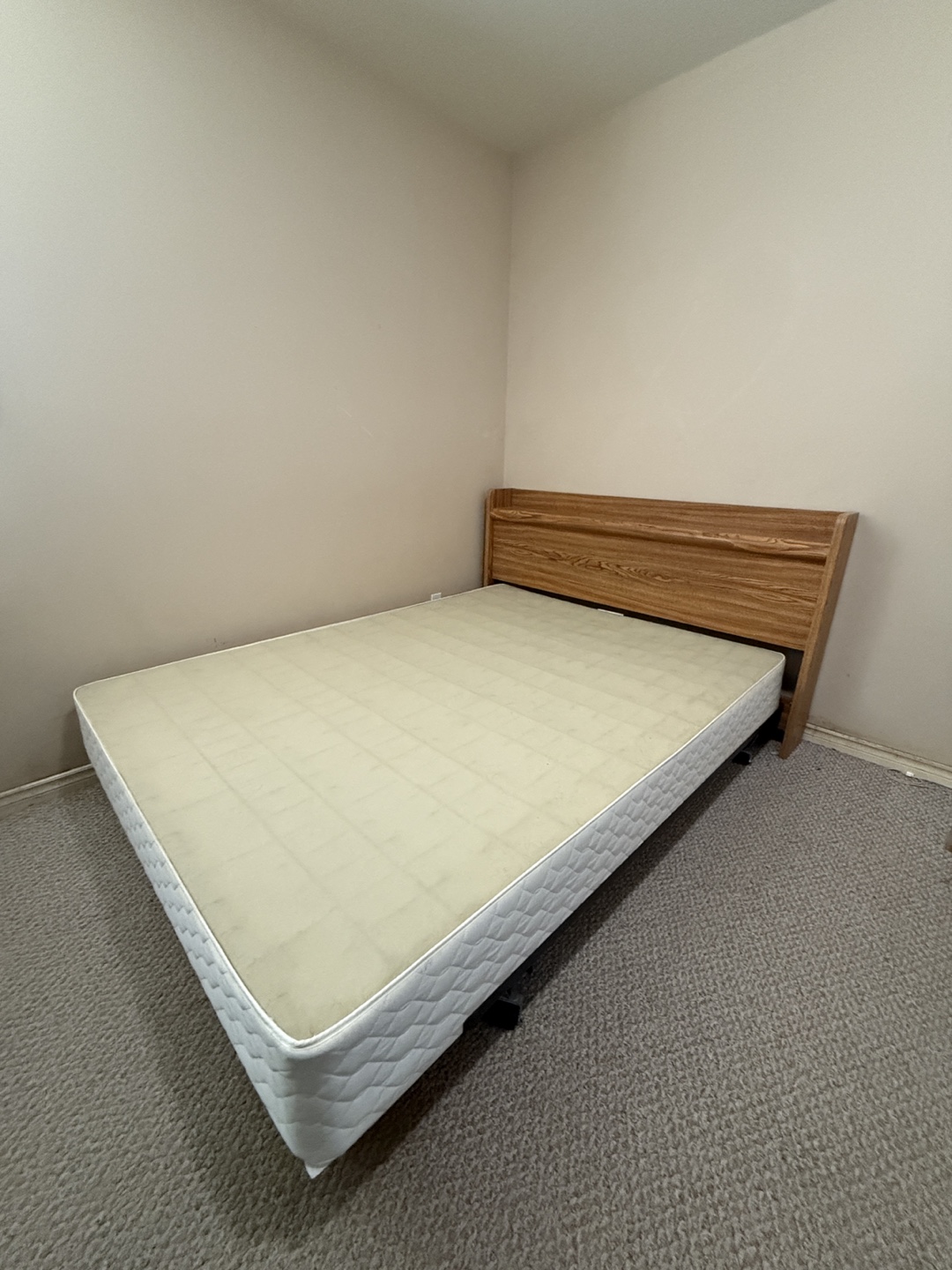 Queen Bed & Wooden Headboard – Good Condition!