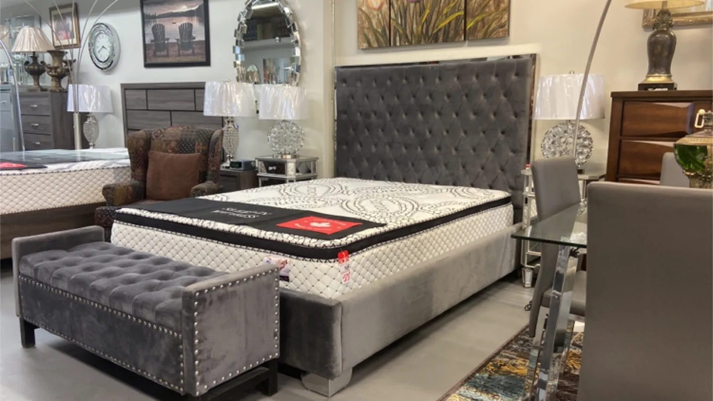 Grey Tufted Headboard Bed Frame thumbnail