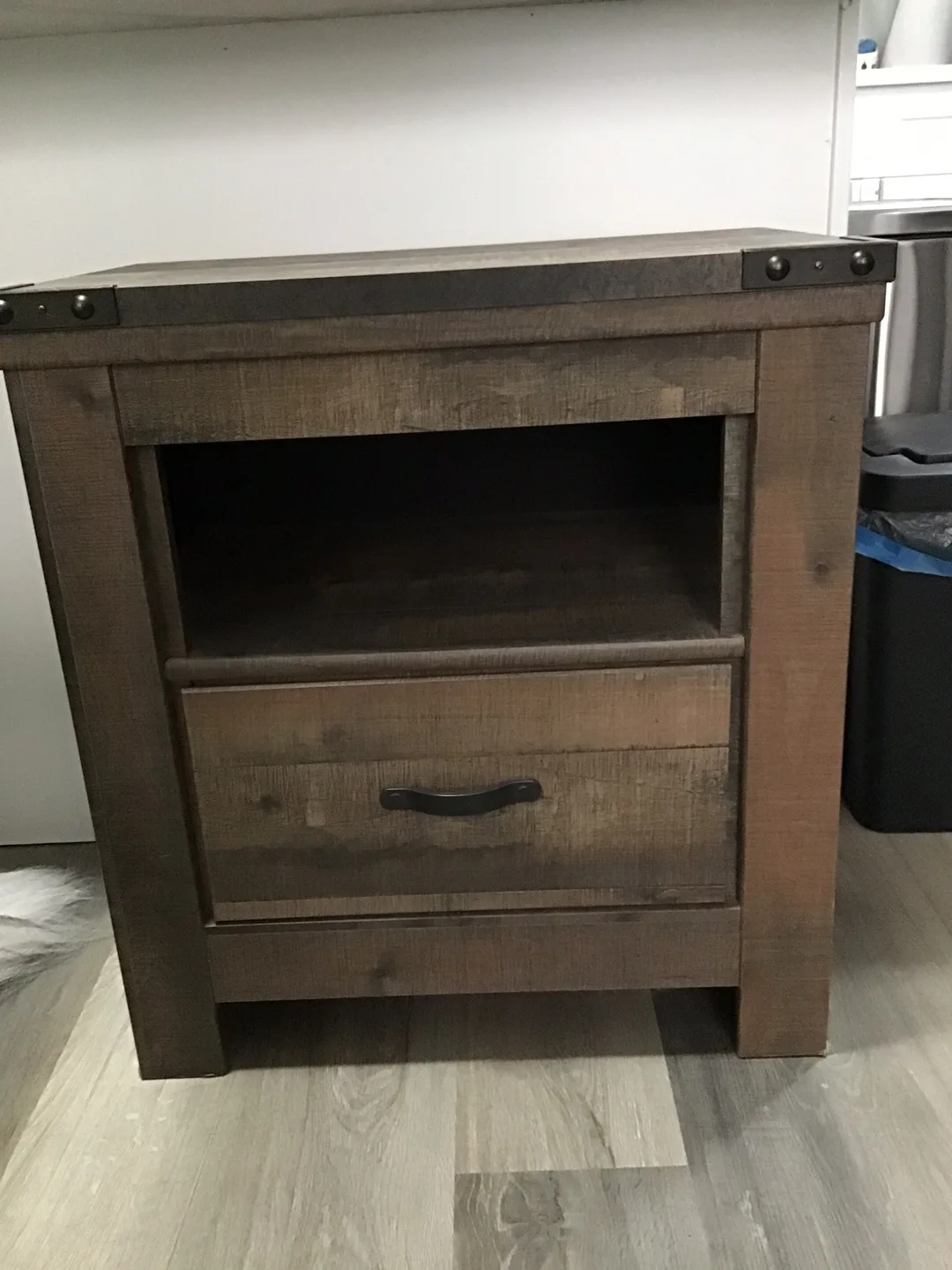 Rustic Wood Nightstand with Drawer thumbnail