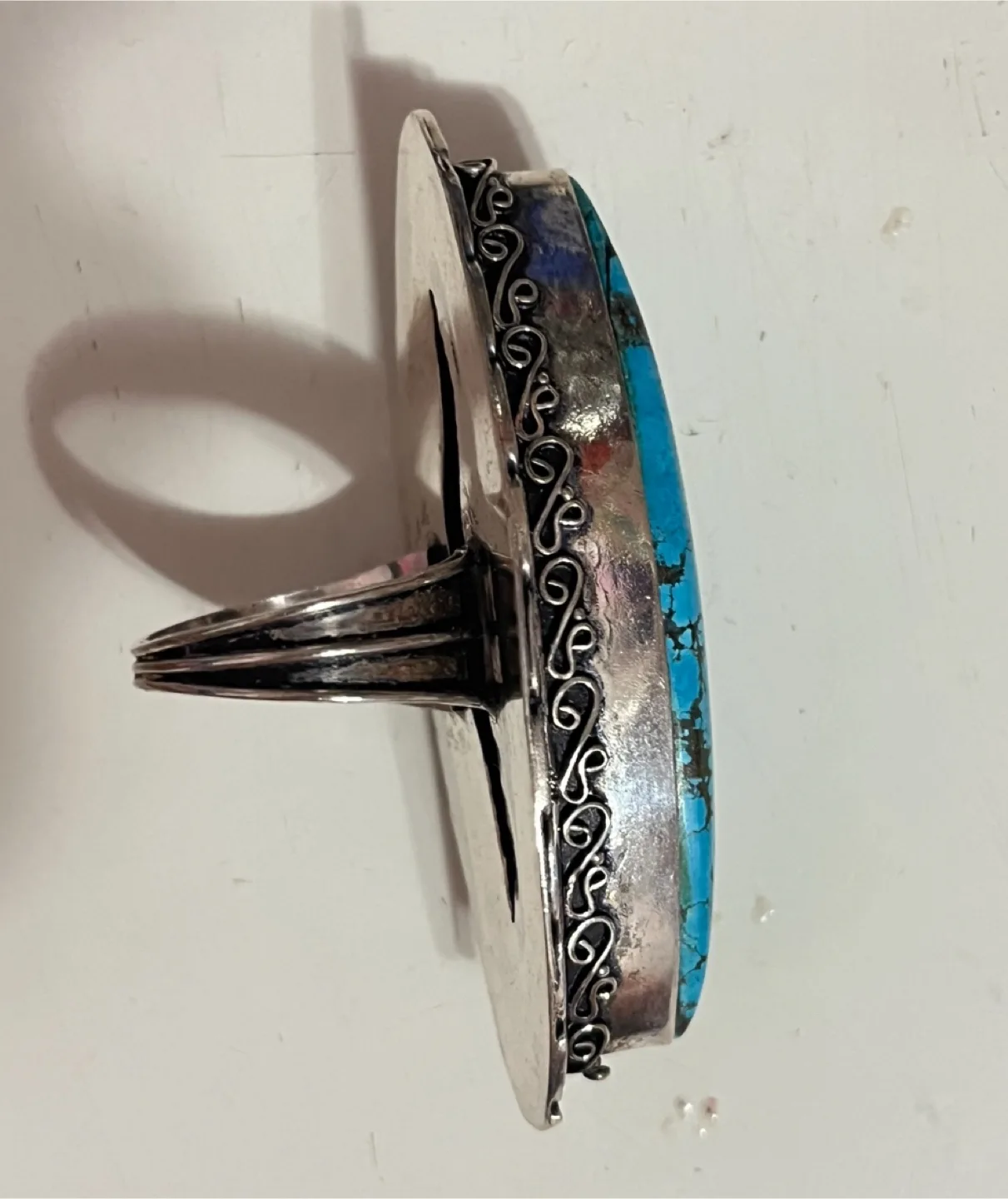 Turquoise & Sterling Silver Statement Ring Size 9 image indicator(4)