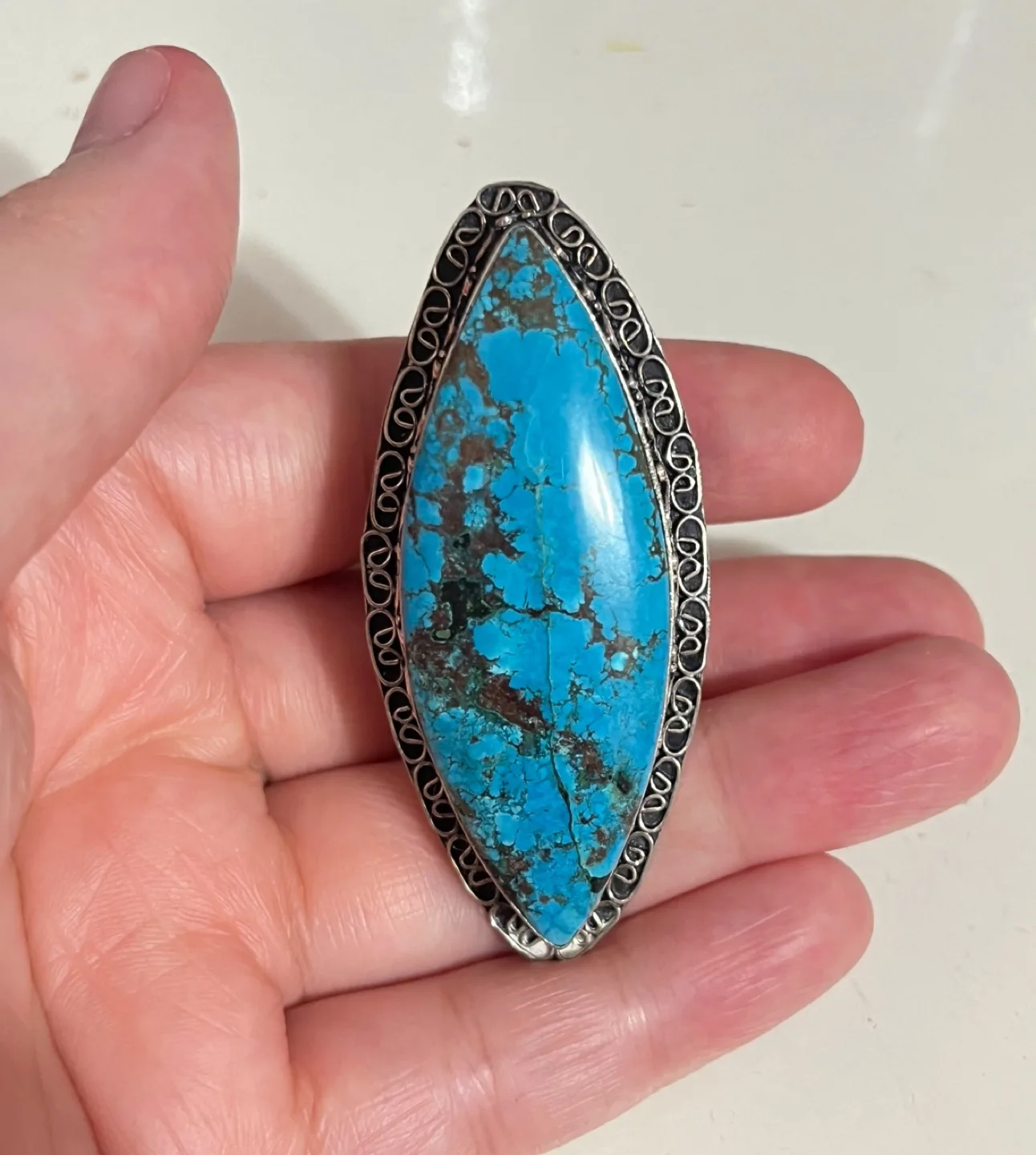 Turquoise & Sterling Silver Statement Ring Size 9 thumbnail