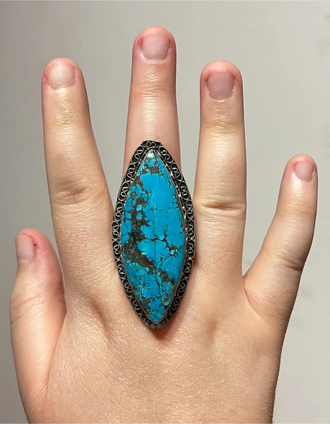 Turquoise & Sterling Silver Statement Ring Size 9 image indicator(5)