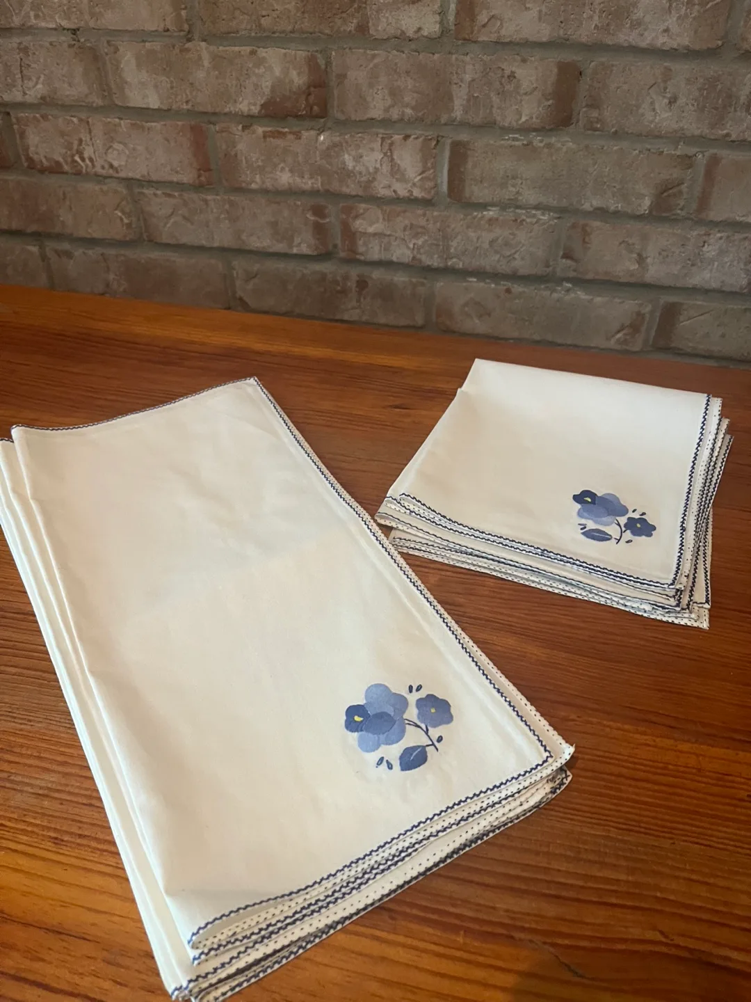 Set of 12 Vintage Blue Hand Embroidered Napkins image indicator(6)