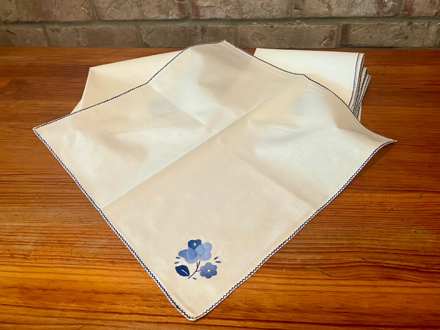 Set of 12 Vintage Blue Hand Embroidered Napkins image indicator(5)