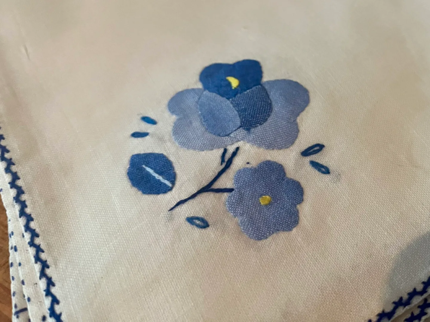 Set of 12 Vintage Blue Hand Embroidered Napkins image indicator(4)