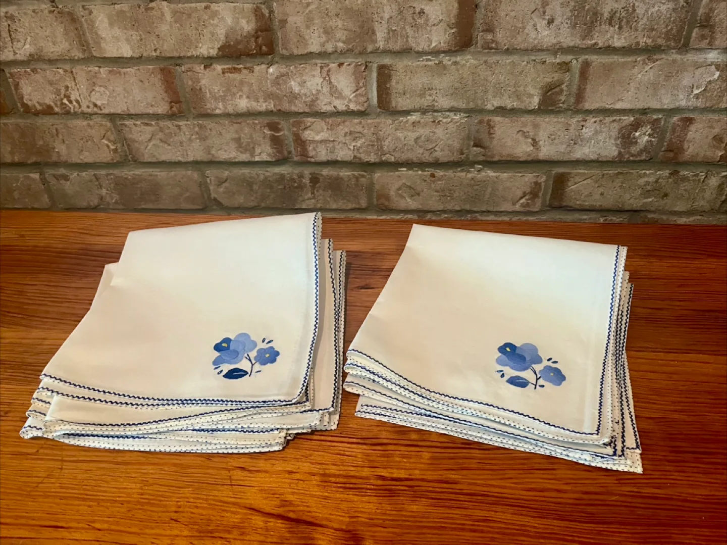 Set of 12 Vintage Blue Hand Embroidered Napkins image indicator(3)
