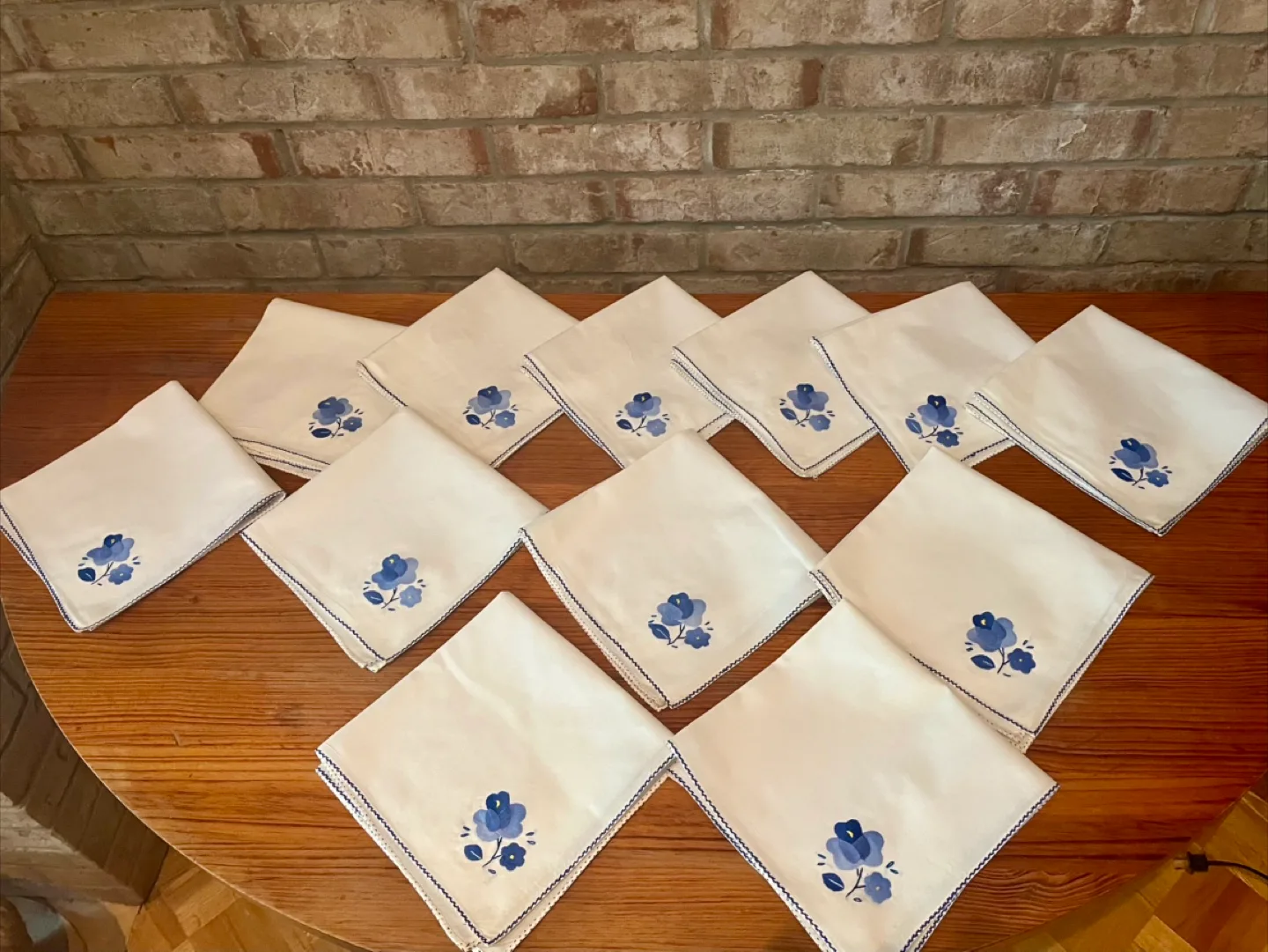 Set of 12 Vintage Blue Hand Embroidered Napkins image indicator(2)