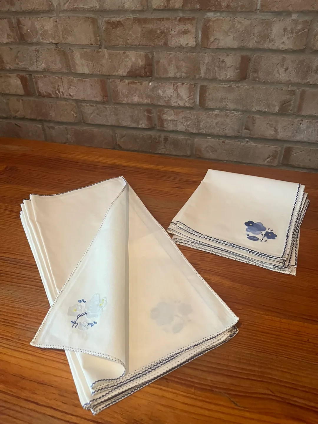 Set of 12 Vintage Blue Hand Embroidered Napkins image indicator(7)