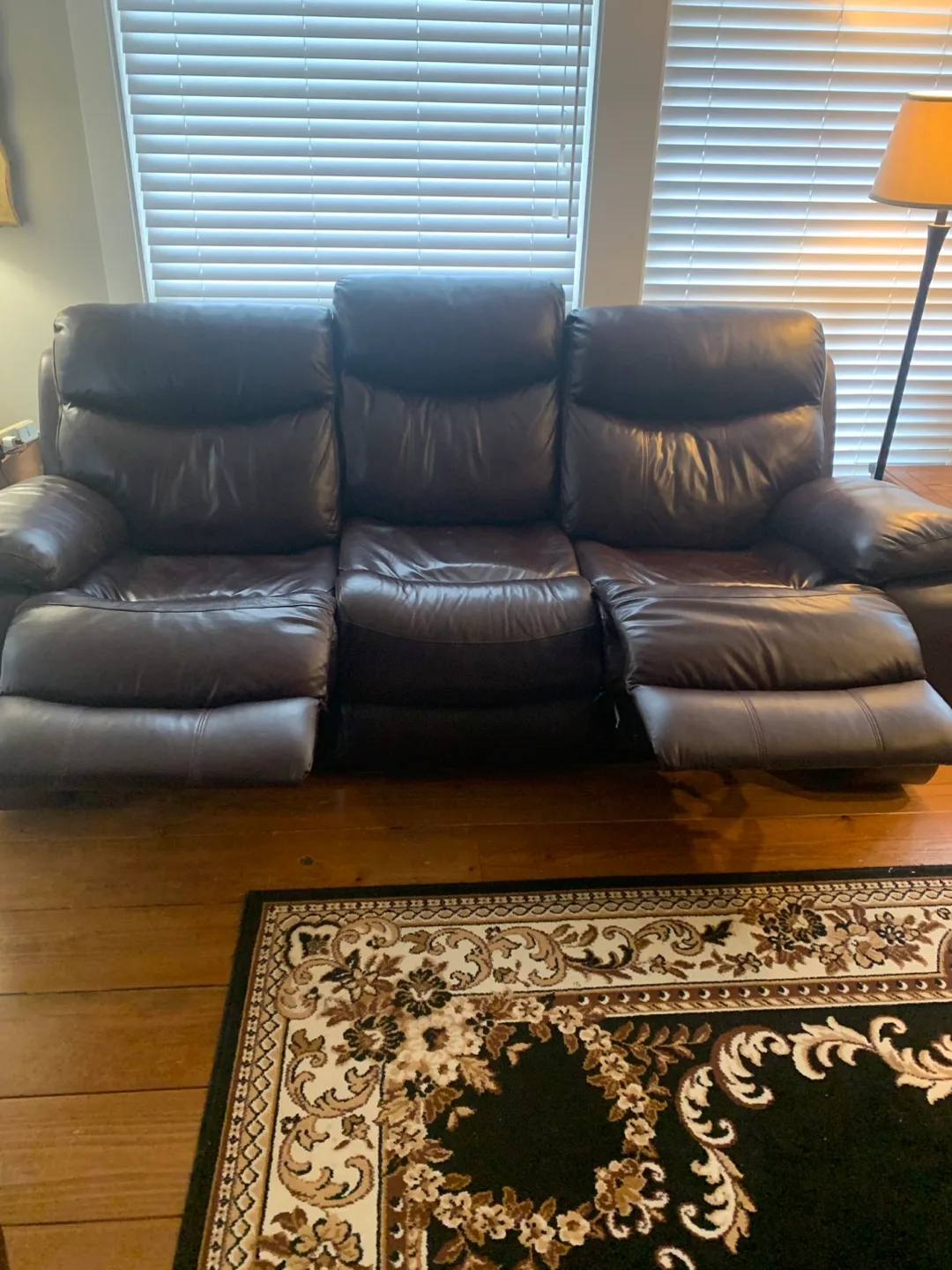 Brown Leather Reclining Sofa with Console image indicator(2)