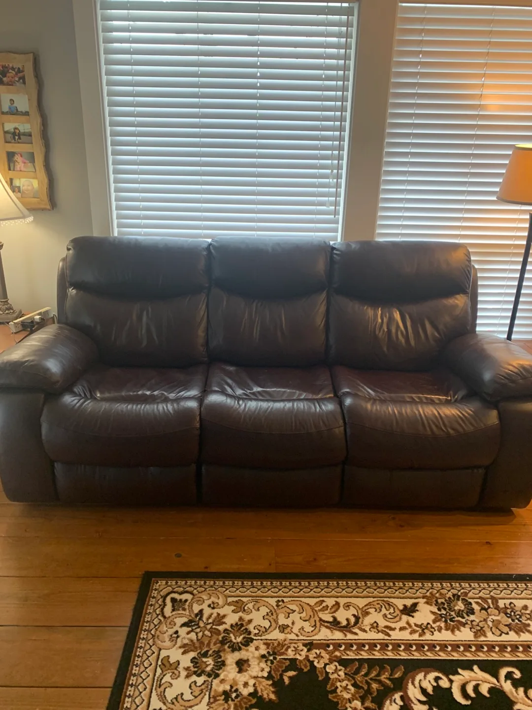 Brown Leather Reclining Sofa with Console image indicator(5)