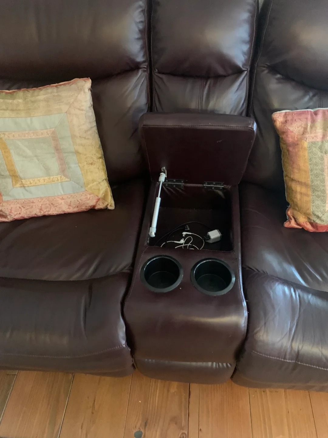 Brown Leather Reclining Sofa with Console image indicator(3)