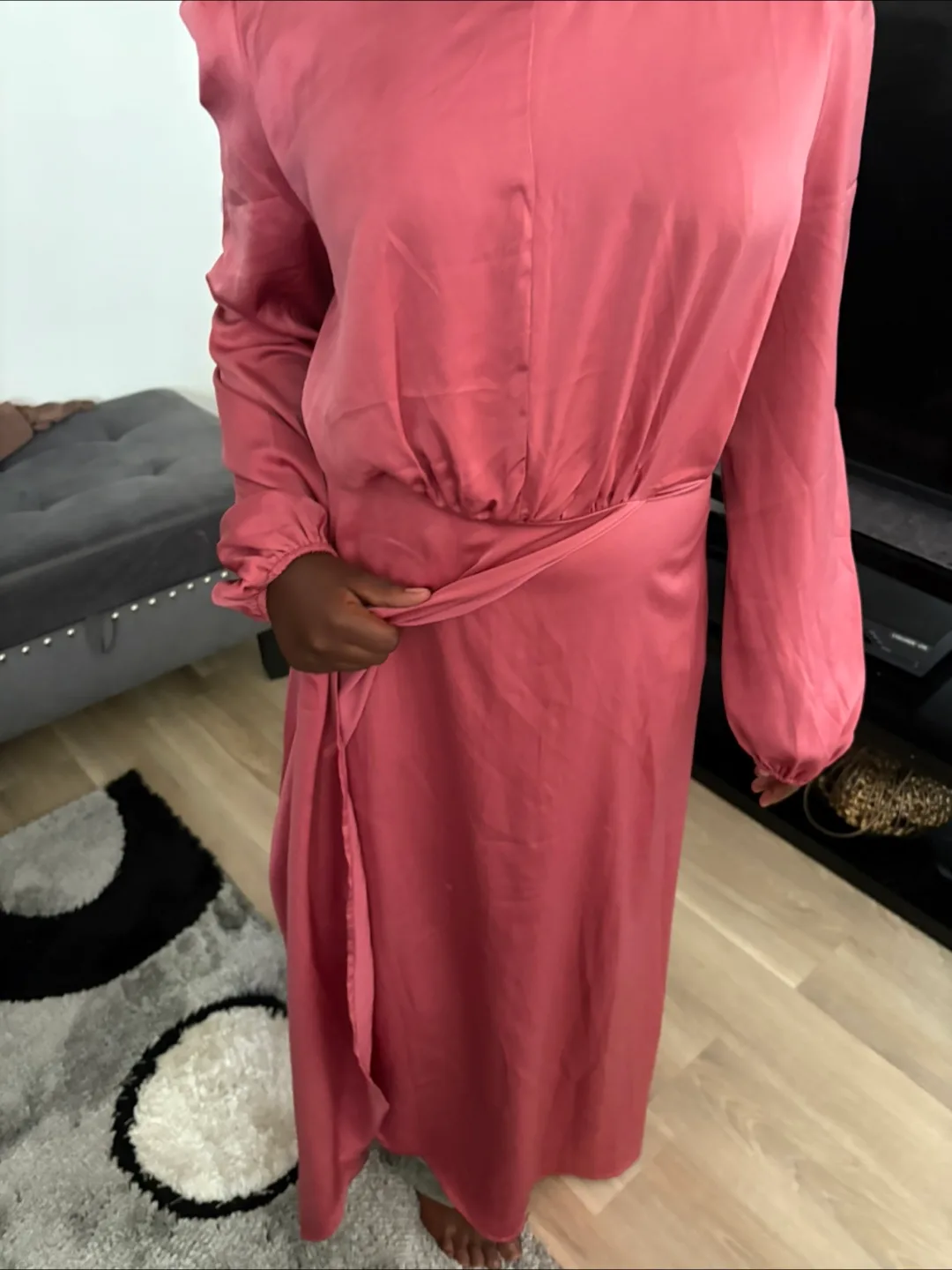 Pink Long Sleeve Midi Dress thumbnail
