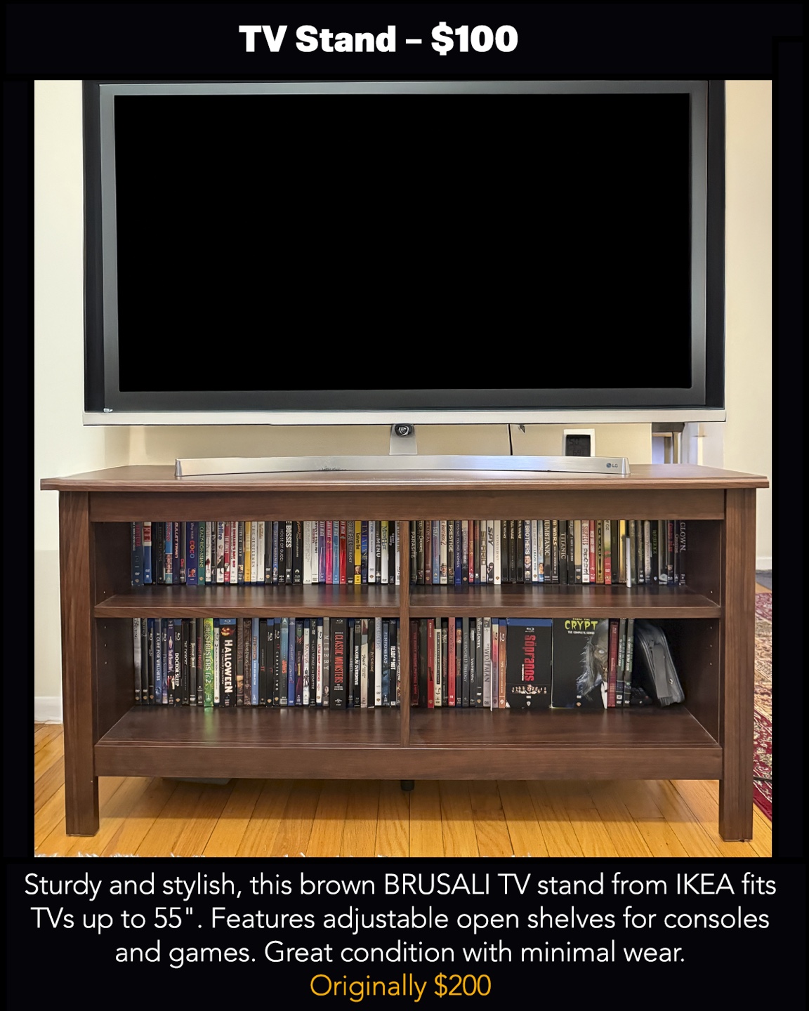 IKEA Brusali Brown TV Stand - Fits up to 55" TVs