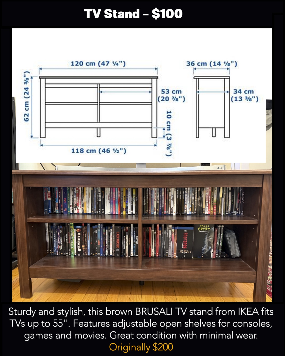 IKEA Brusali Brown TV Stand - Fits up to 55" TVs - photo 2