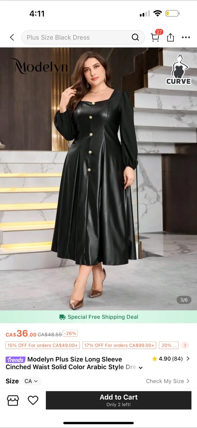 Modelyn Plus Size Black Faux Leather Dress thumbnail