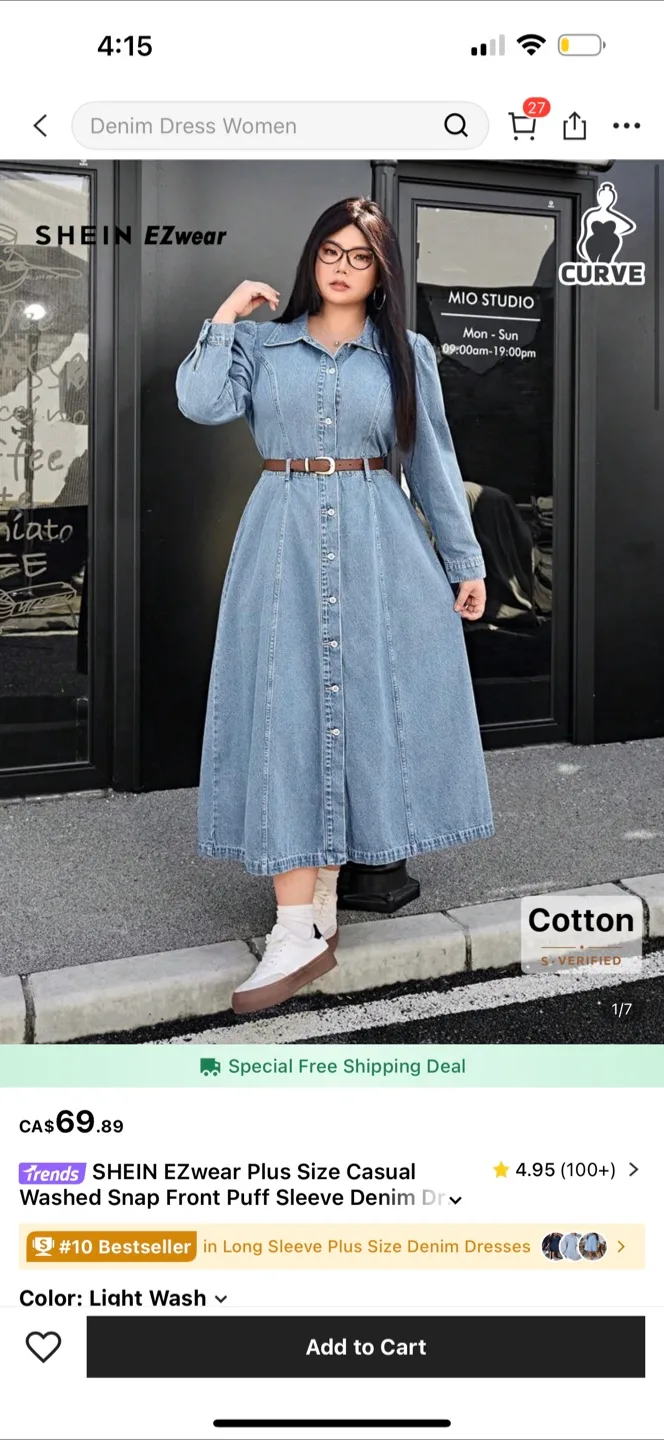 SHEIN EZwear Denim Dress - Light Wash thumbnail