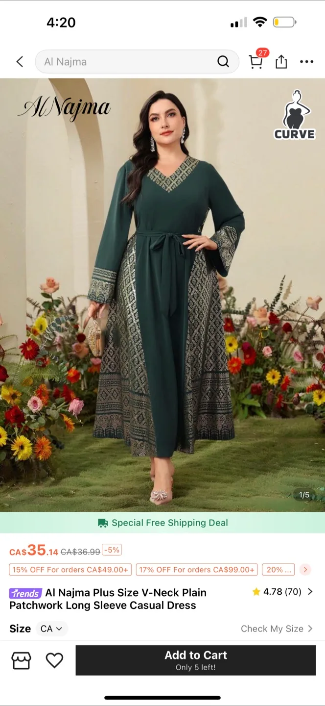 Al Najma Plus Size V-Neck Patchwork Dress thumbnail