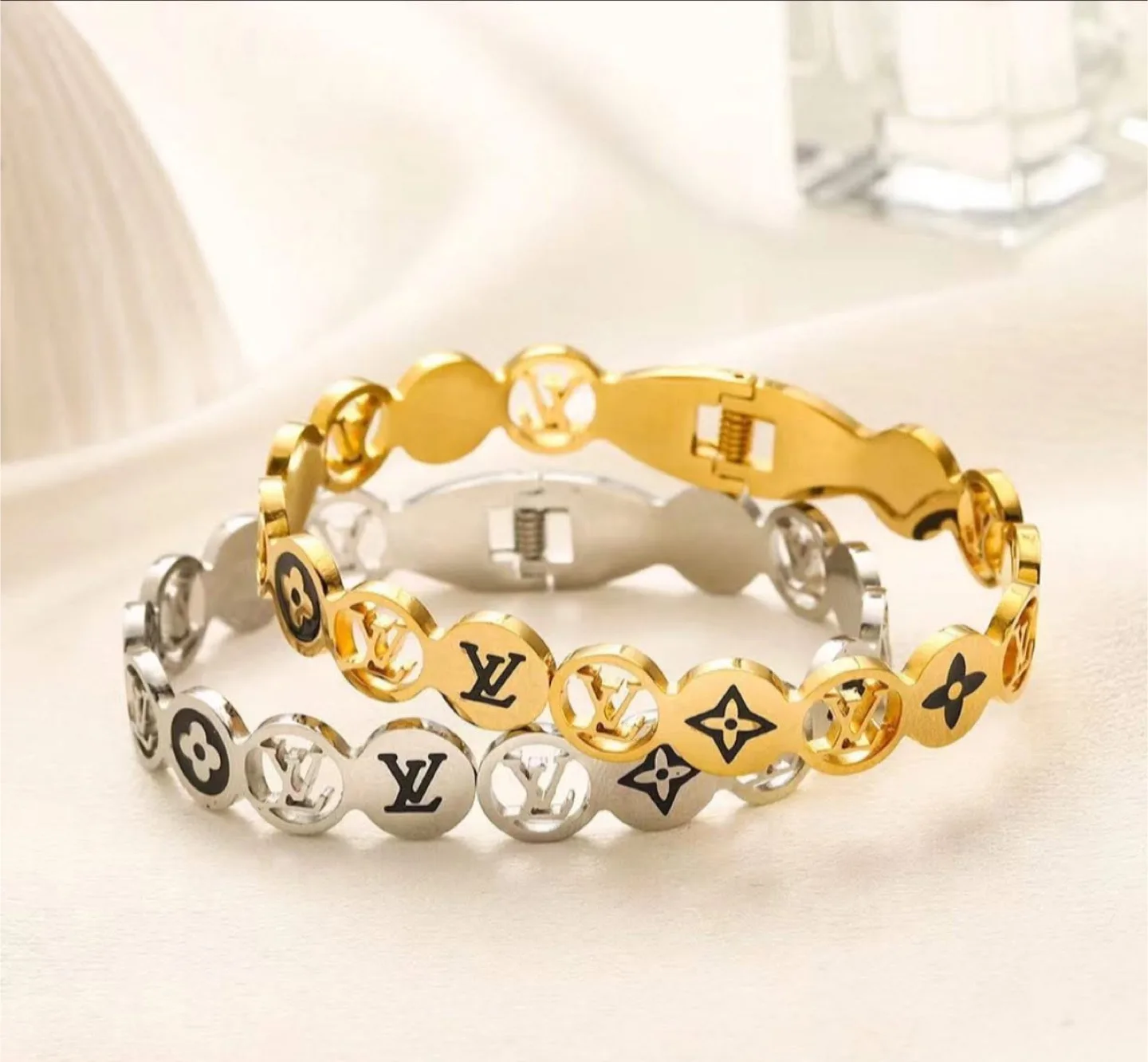 Louis Vuitton Style Bracelet -  Silver thumbnail