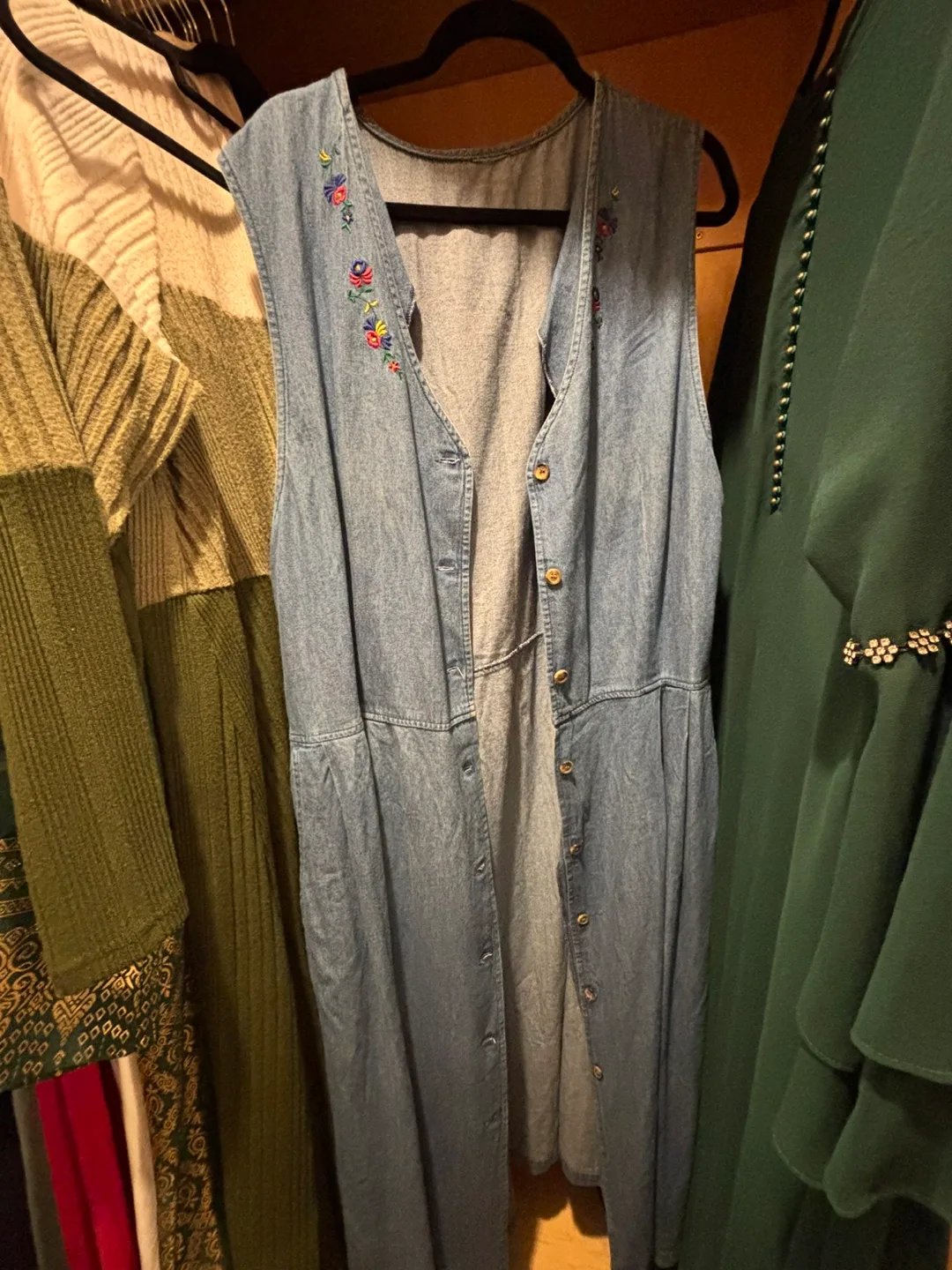 Denim Dress with Floral Embroidery thumbnail