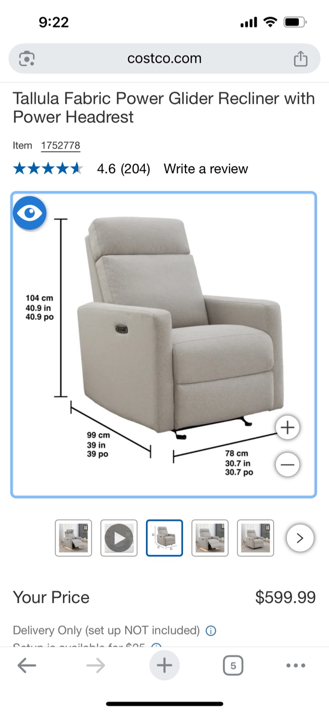 Fabric power recliner chair w power headrest - photo 5