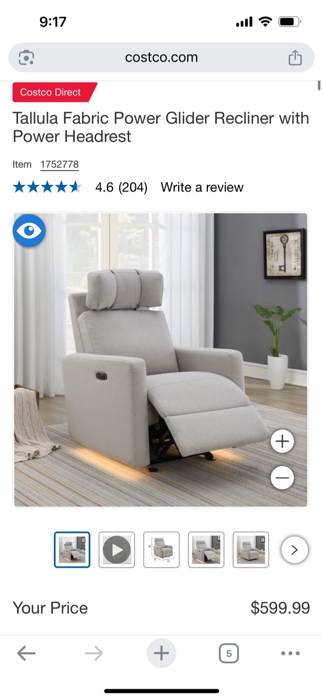Fabric power recliner chair w power headrest - photo 4