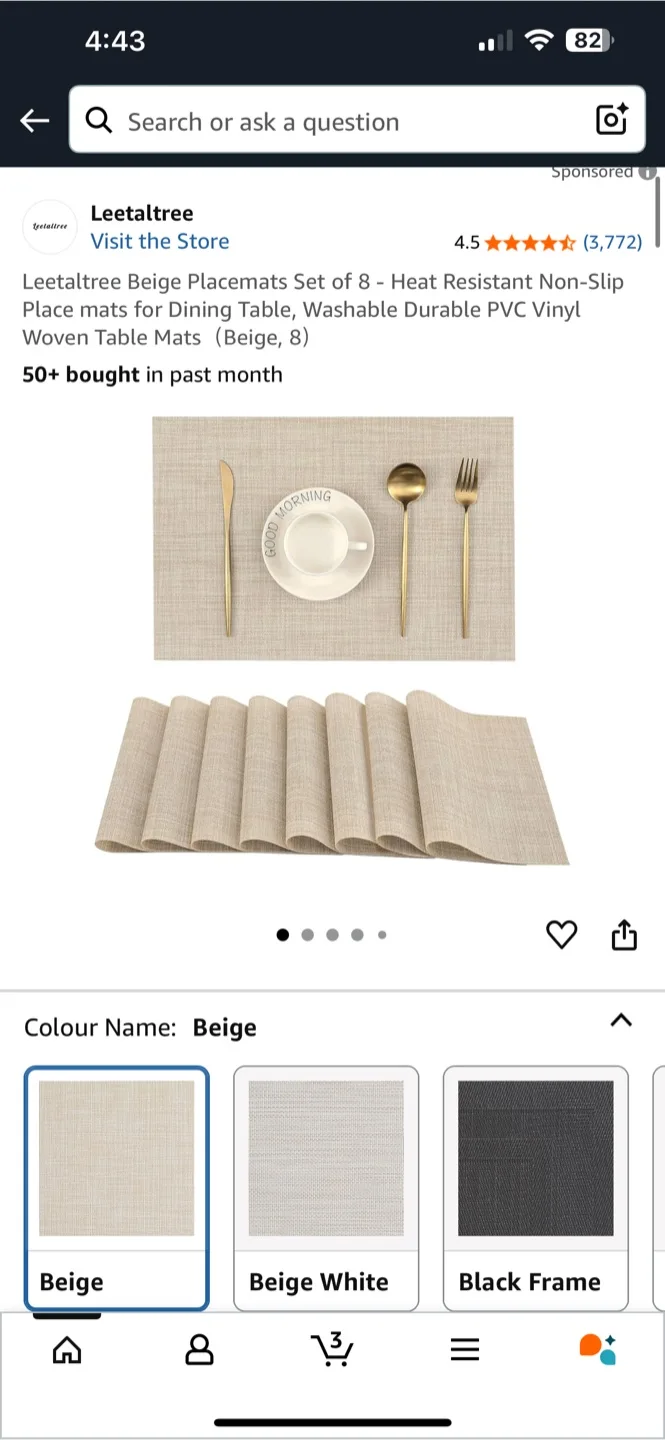 Leetaltree Beige Placemats Set of 8 thumbnail