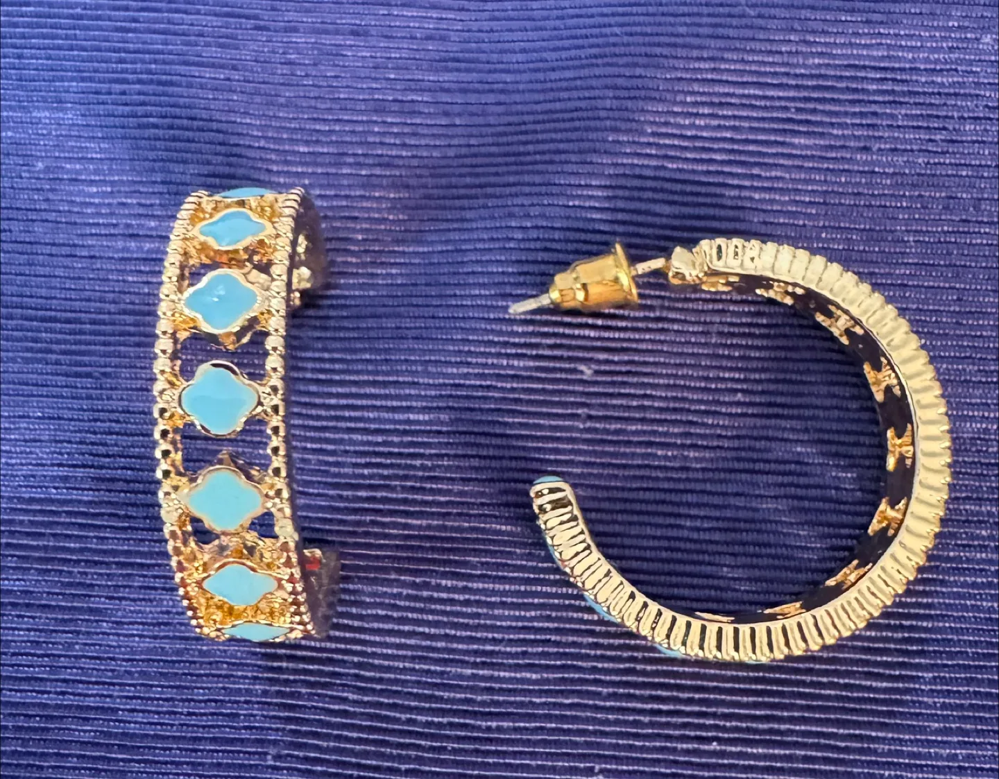 Clover Hoops 1” Enameled Sky Blue & 14K Plated NEW image indicator(2)