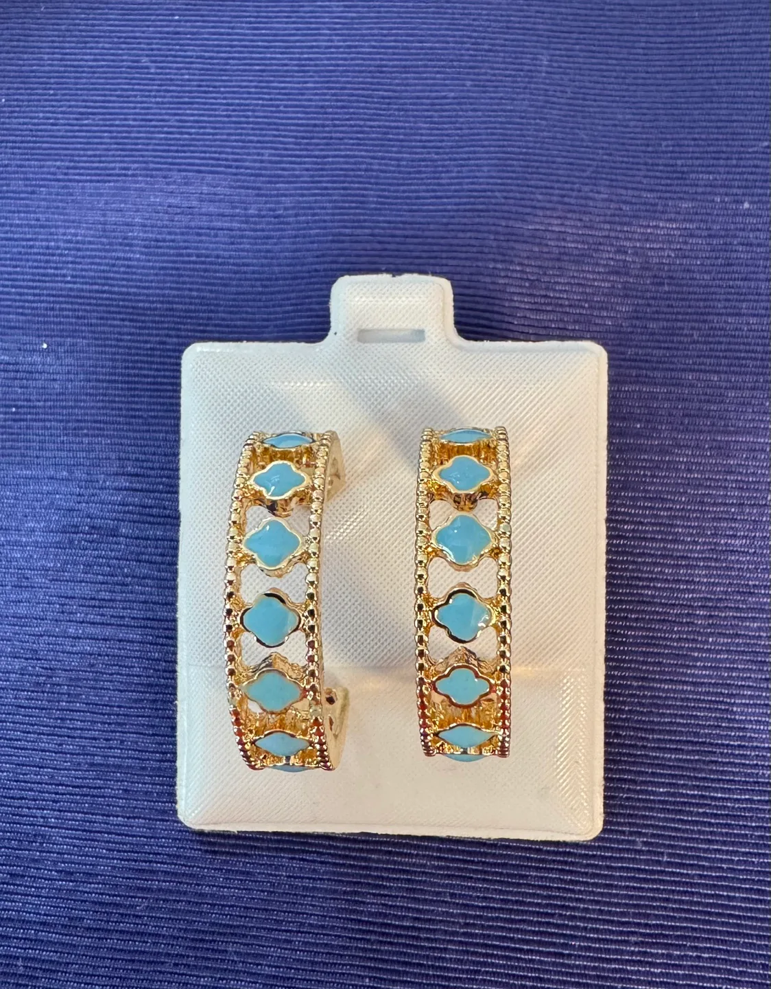 Clover Hoops 1” Enameled Sky Blue & 14K Plated NEW image indicator(3)