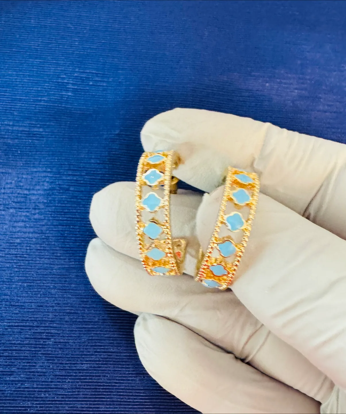 Clover Hoops 1” Enameled Sky Blue & 14K Plated NEW image indicator(5)