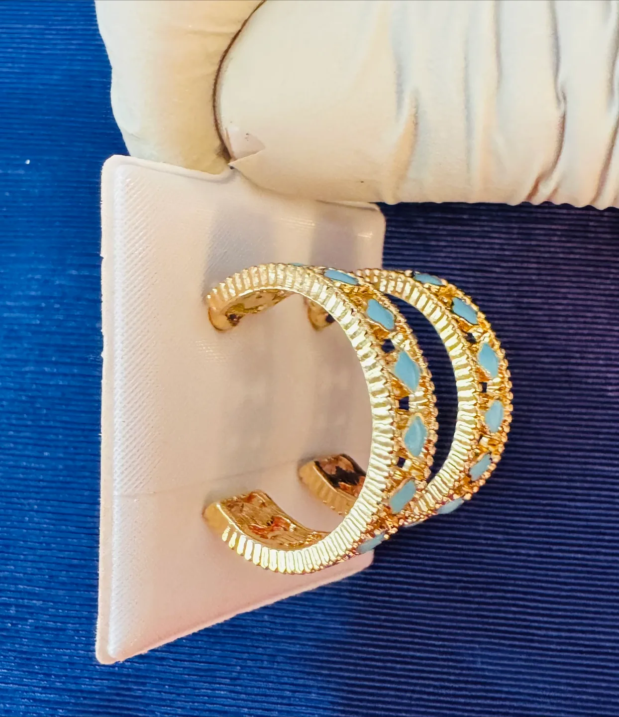 Clover Hoops 1” Enameled Sky Blue & 14K Plated NEW image indicator(4)