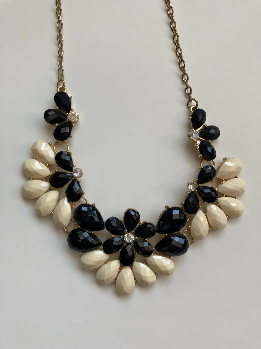 Black & Cream Floral Statement Necklace thumbnail