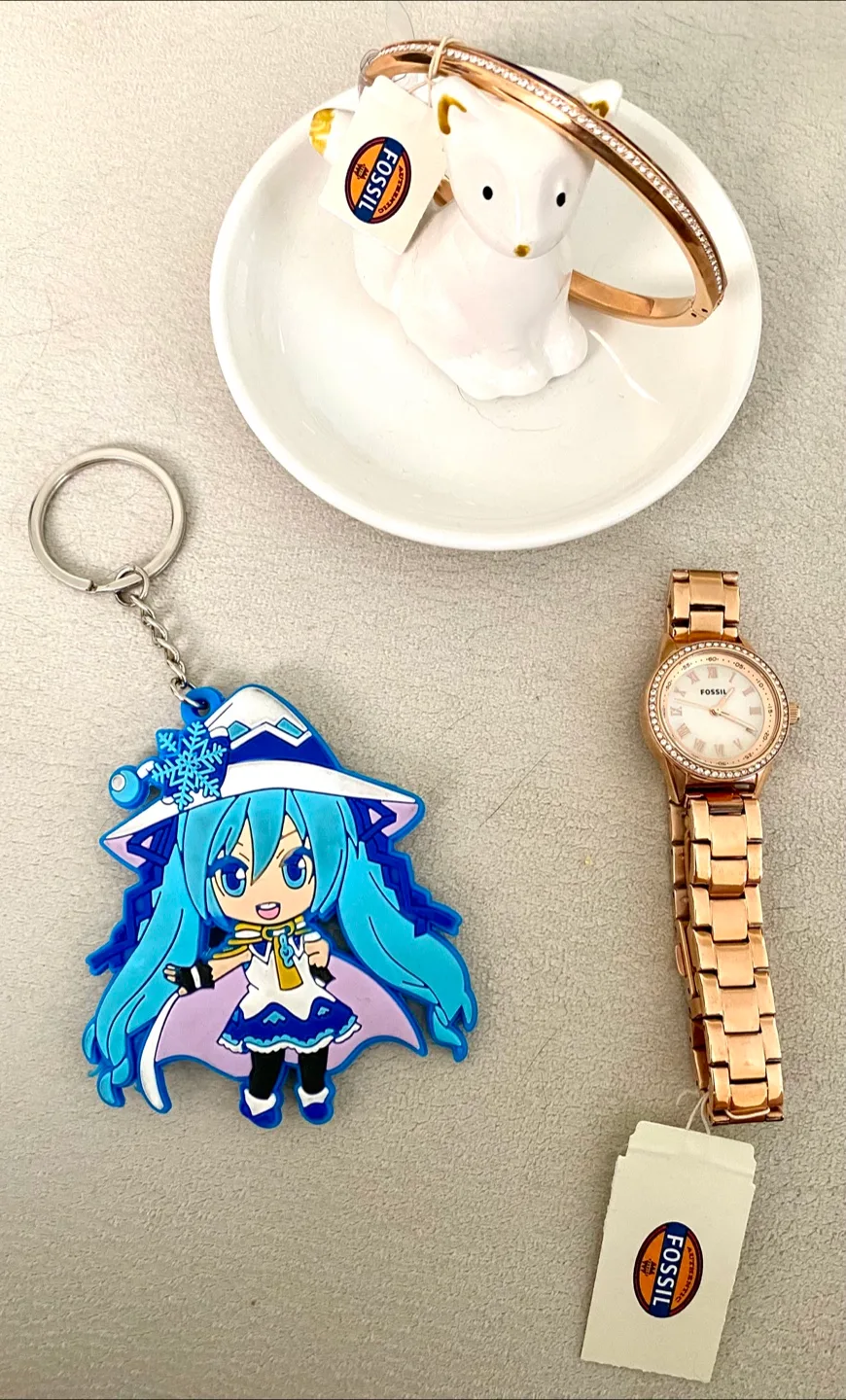 Fossil Rose Gold watch with bracelet + bonus items thumbnail