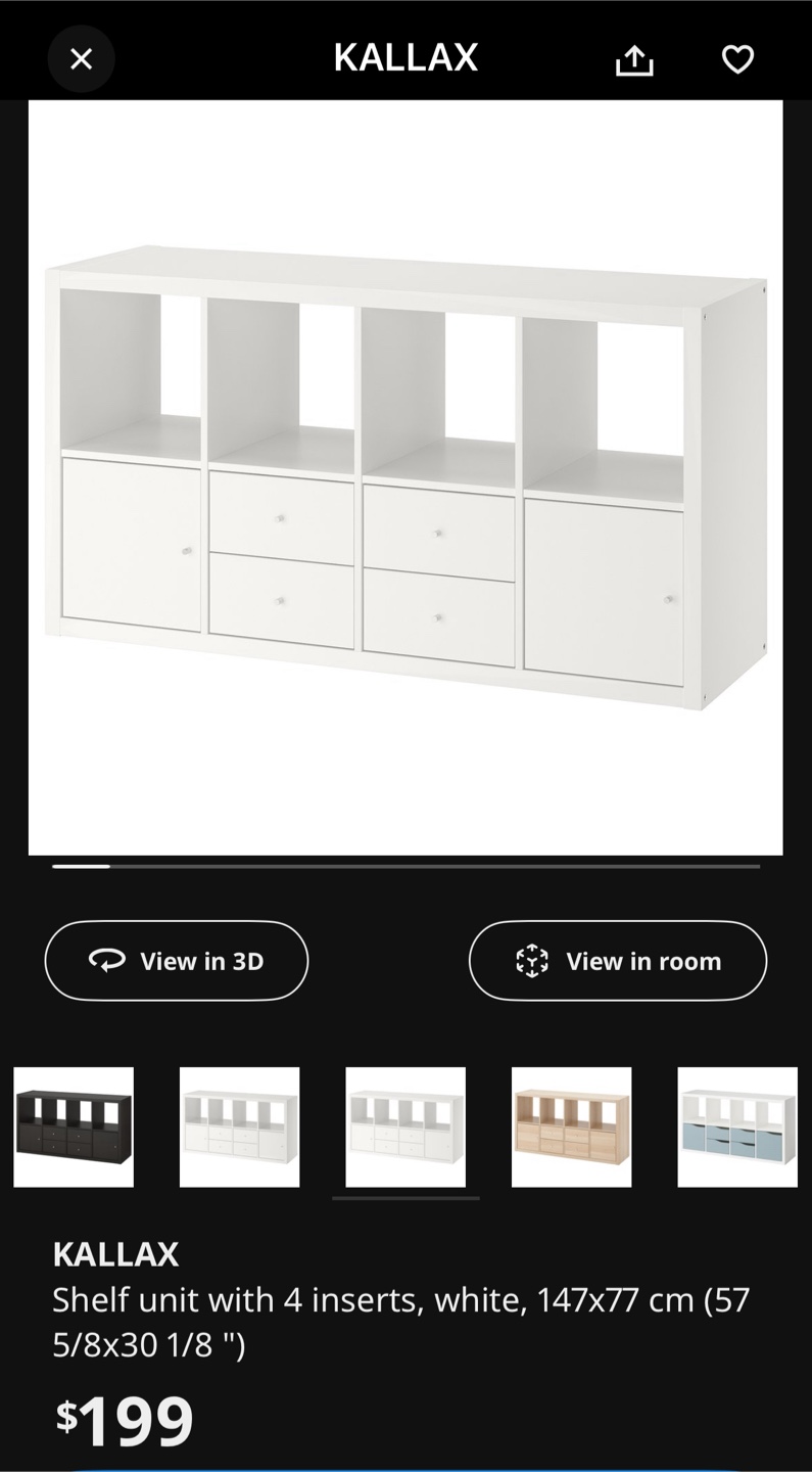 IKEA Kallax Shelf Unit with 4 Inserts - White - photo 3