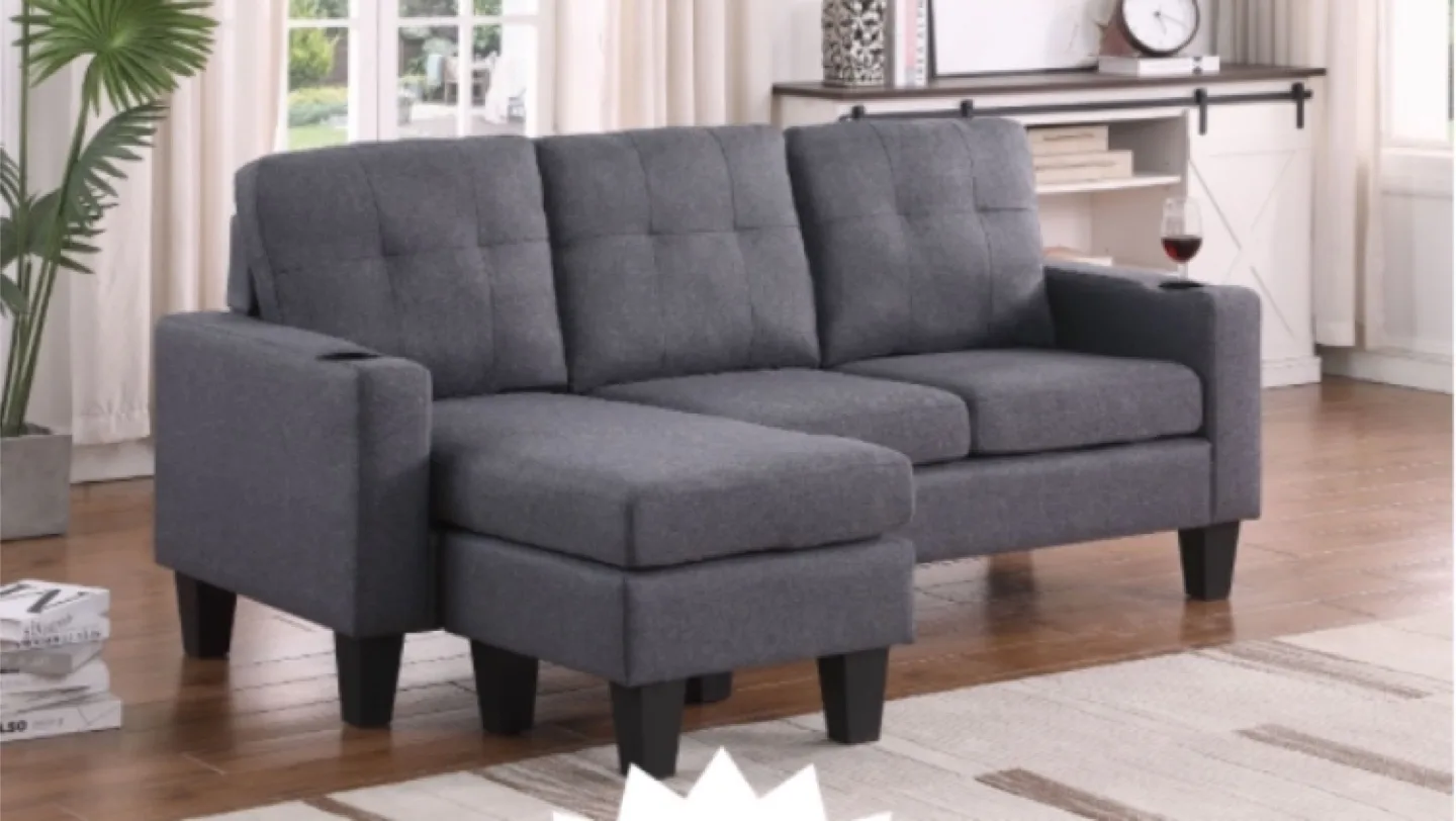 Grey Sectional Sofa with Chaise Lounge thumbnail