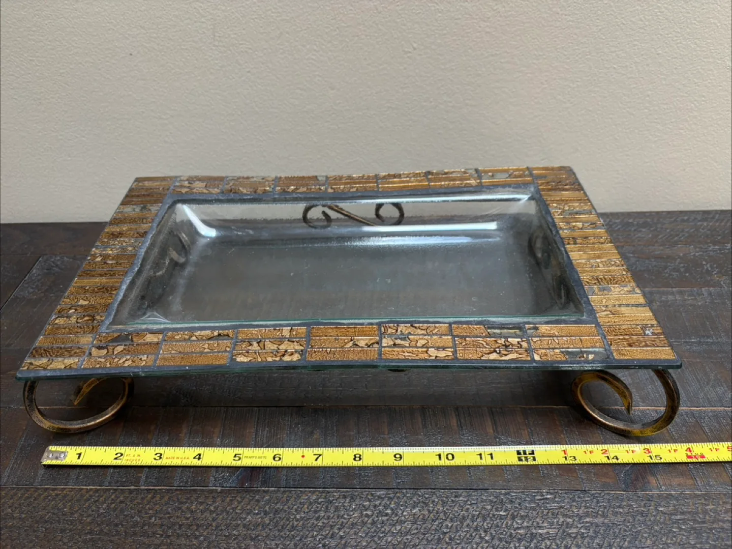 Mosaic Glass Serving Tray with Metal Stand image indicator(3)