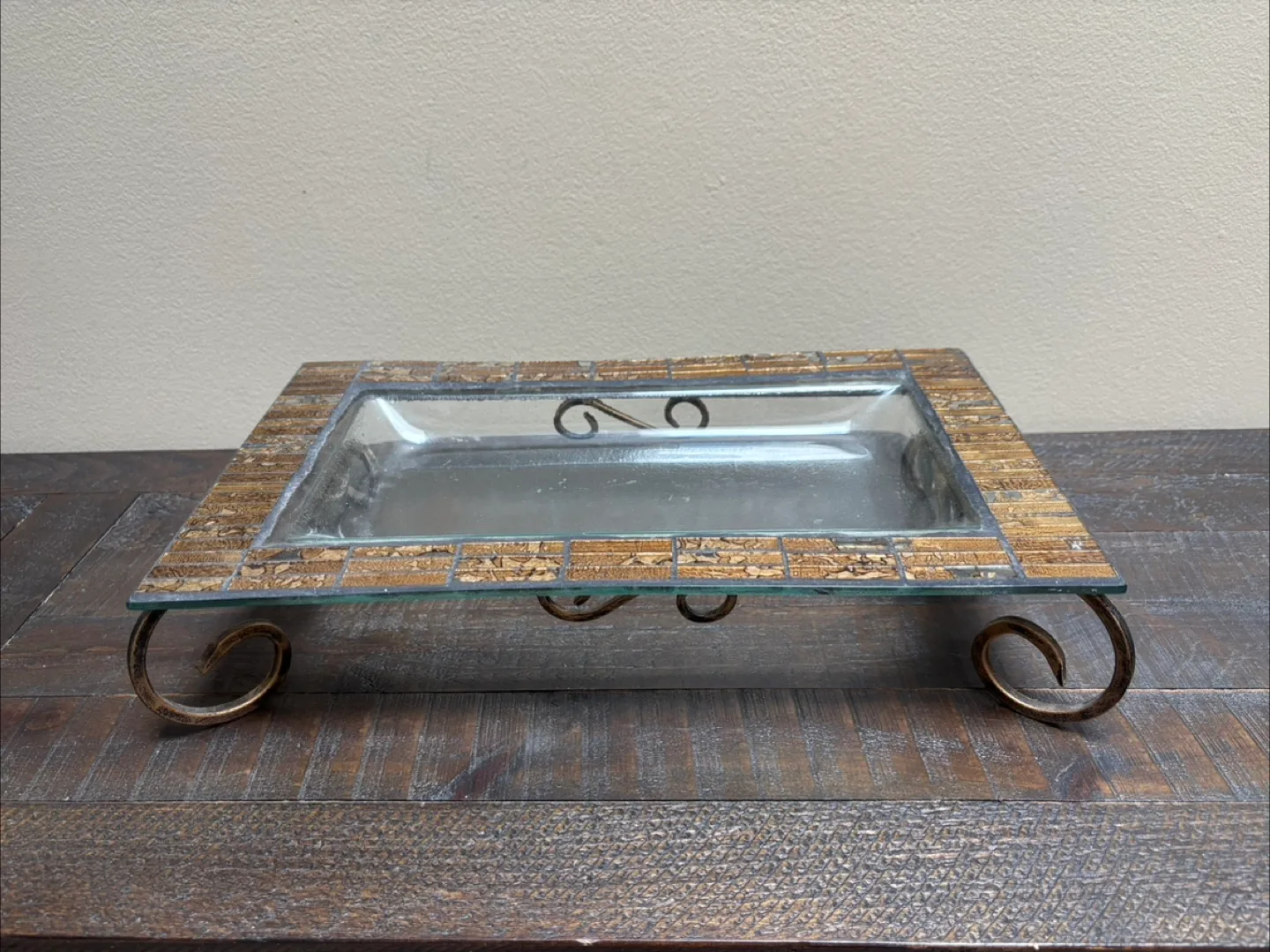 🇨🇦Mosaic Glass Serving Tray with Metal Stand thumbnail