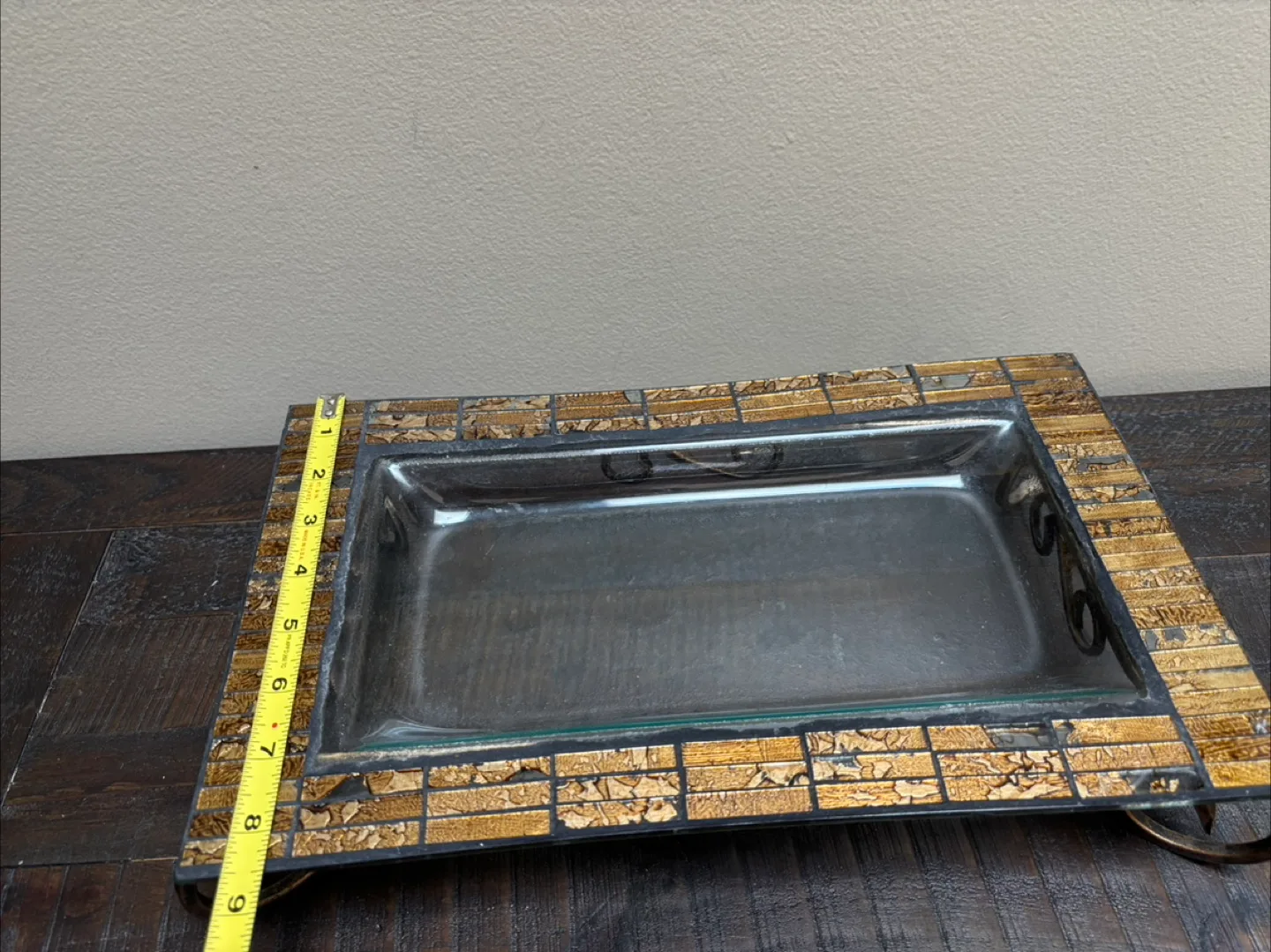 Mosaic Glass Serving Tray with Metal Stand image indicator(2)
