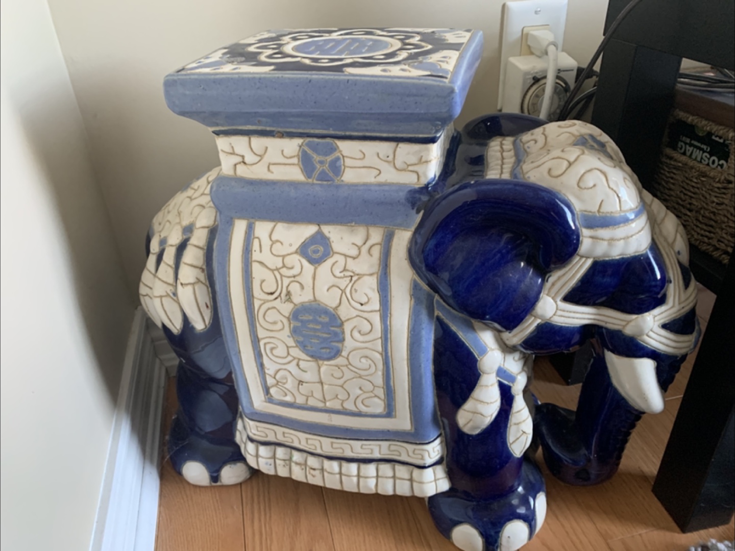 Elephant Garden Stool - Blue & White - photo 2