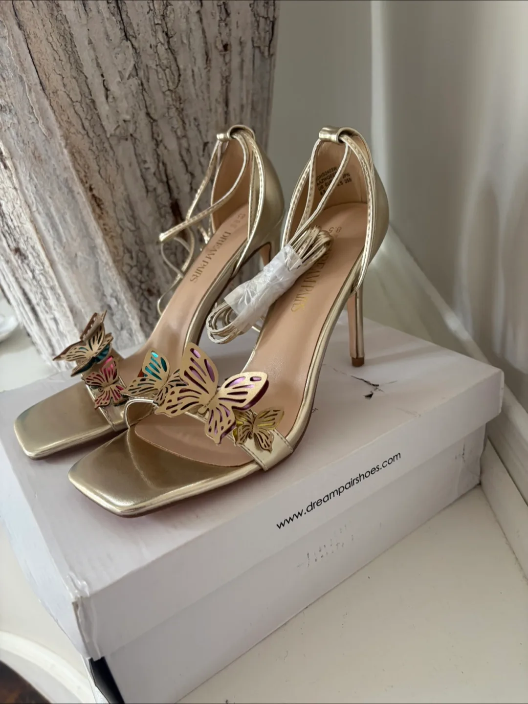 Gold Butterfly Heels **New in box ** Size 8.5 image indicator(2)
