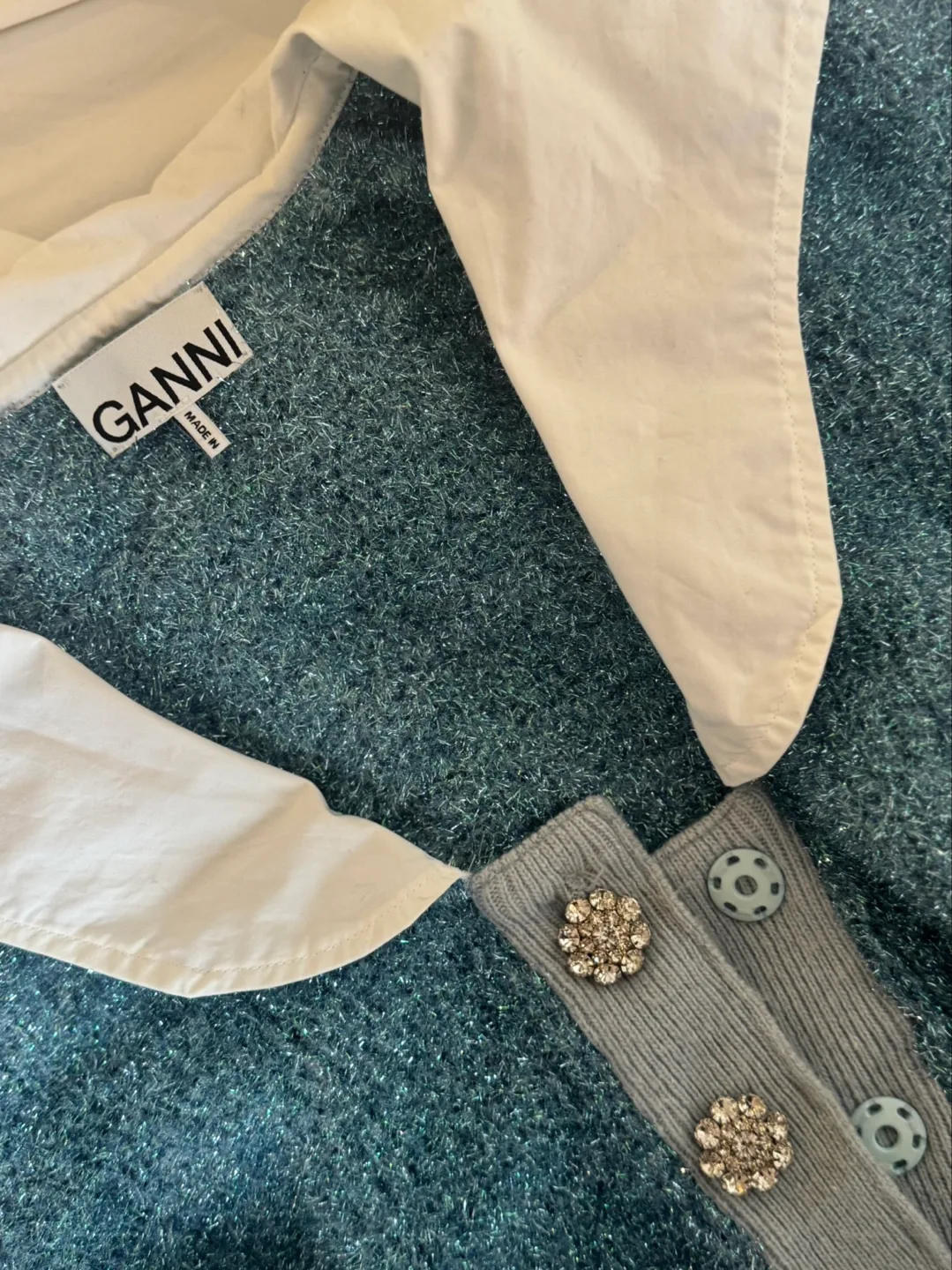 Ganni Blue Knit Sparkle Cardigan image indicator(3)